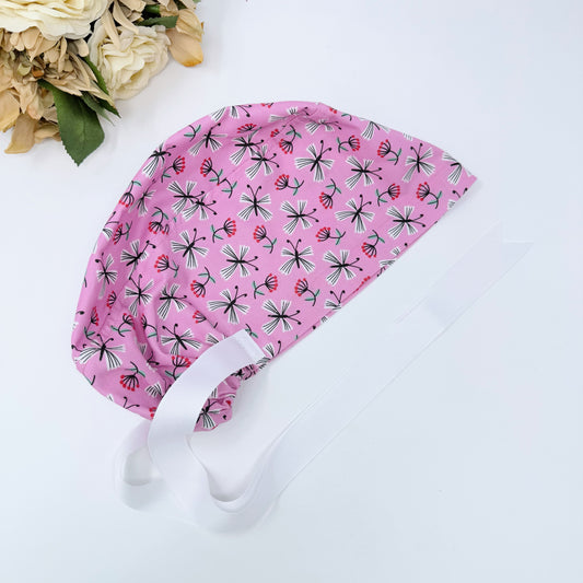 Butterfly Euro scrub cap with ties for Women, Pink European Surgical cap with Satin Lined by Paradise Caps.