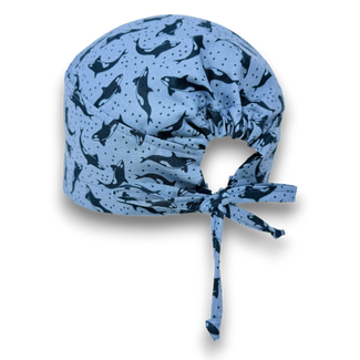Ocean Orcas Skull tie-back style surgical scrub cap for men by Paradise Caps.