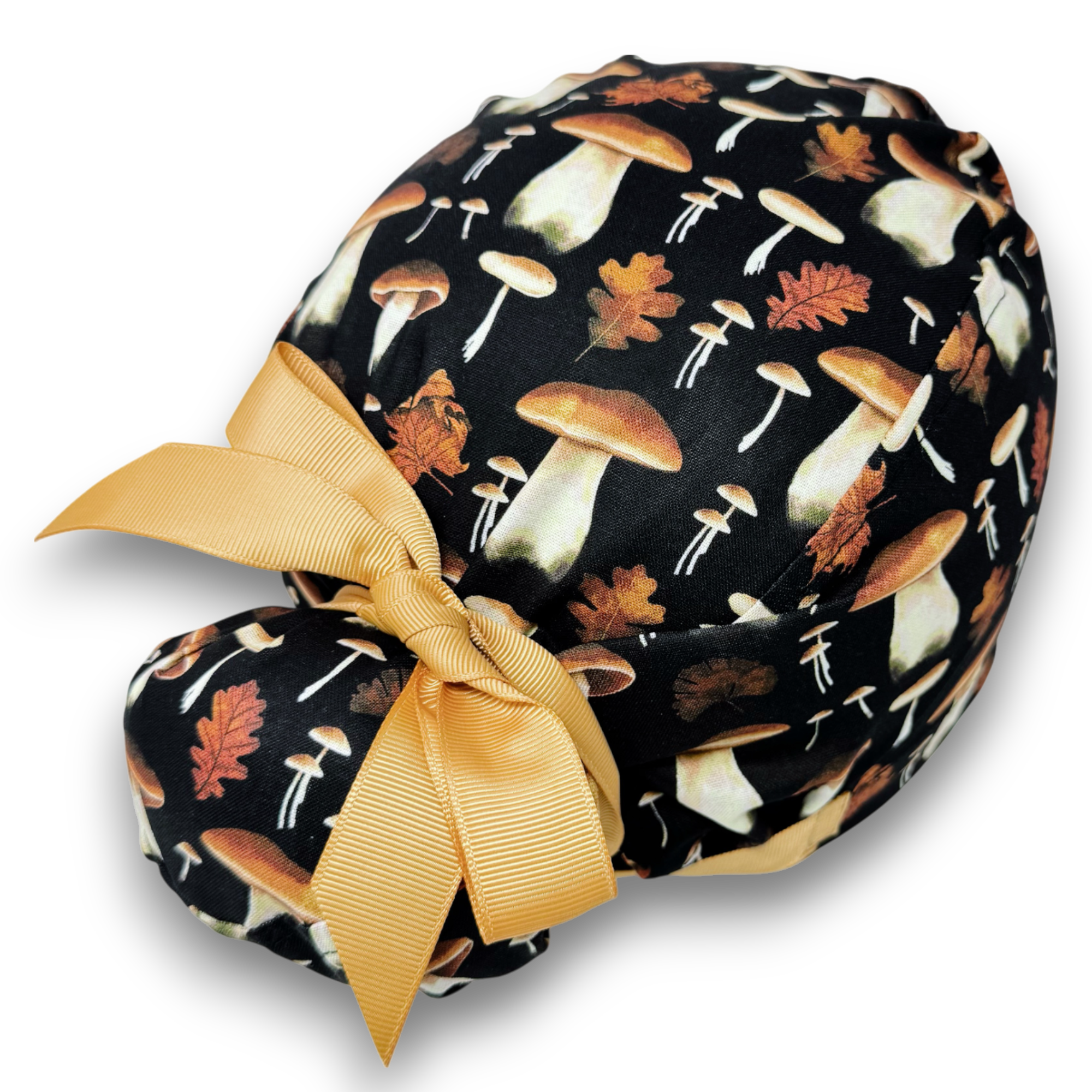 Mushroom Euro Scrub Cap for Women. Euro Scrub Cap style with ties by ParadiseCaps. Fall European Surgical cap with Satin Lined Option.