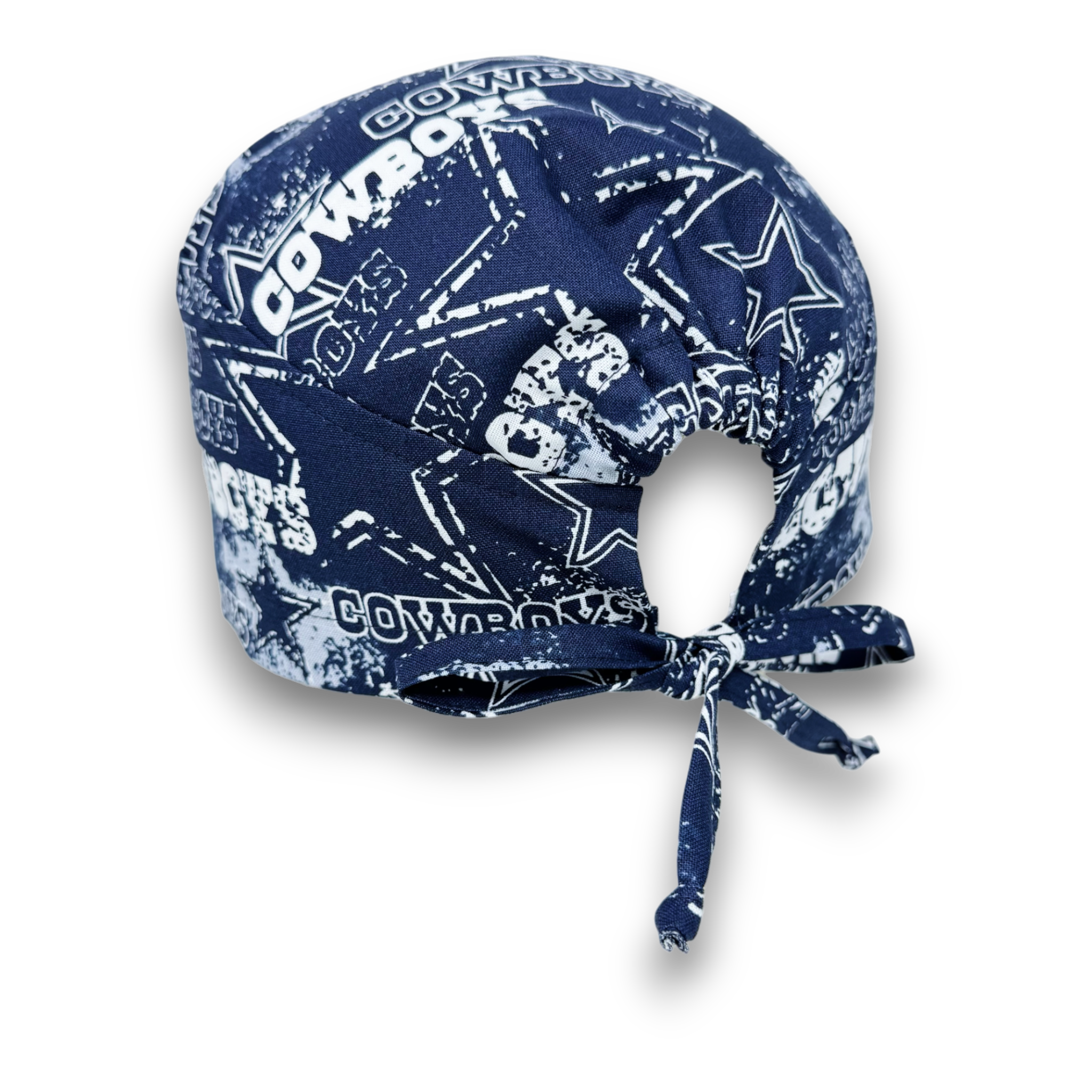 Cowboys Men's surgical cap. Navy skull tie-back style scrub cap by Paradise Caps.