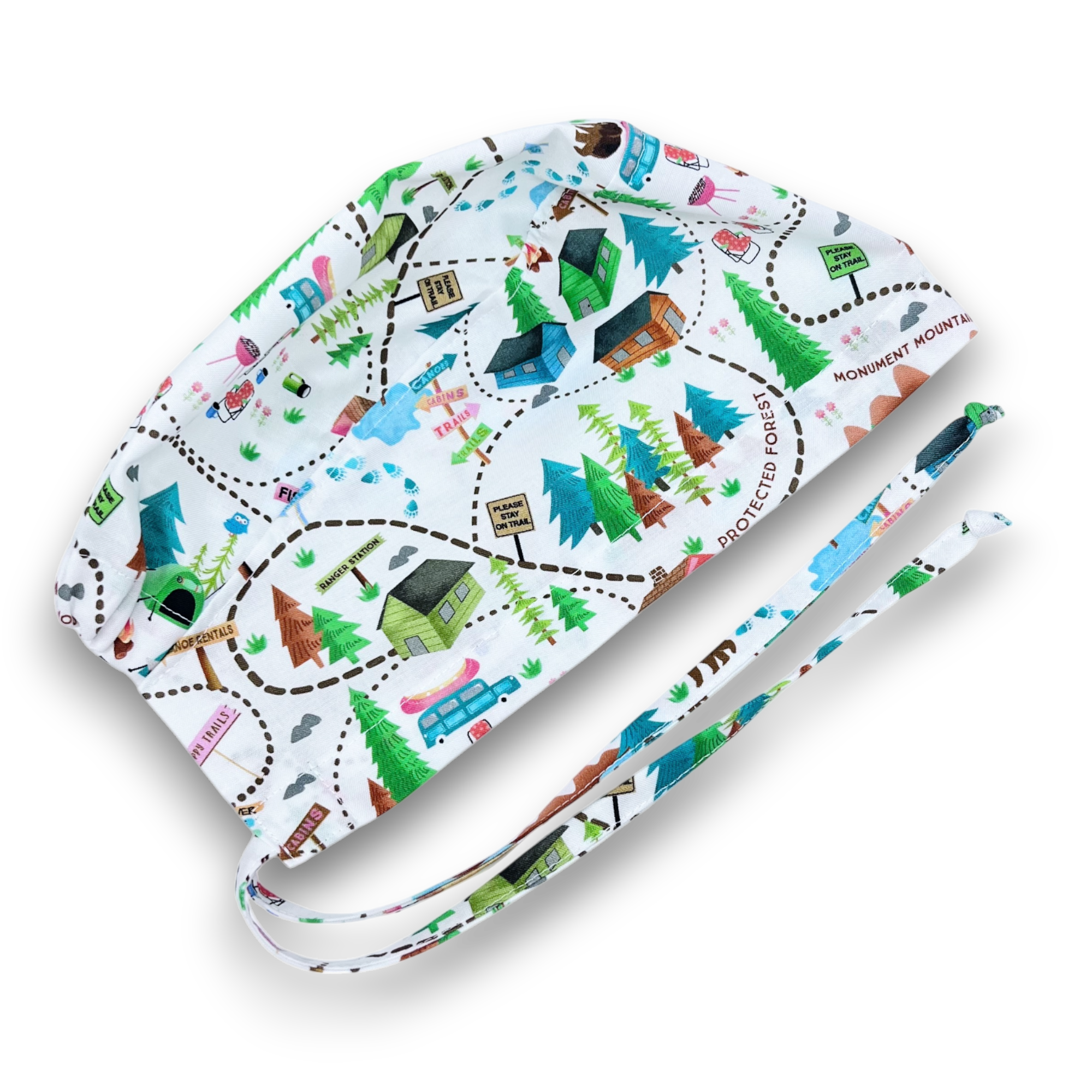 Trail Skull tie-back style surgical scrub cap by Paradise Caps.