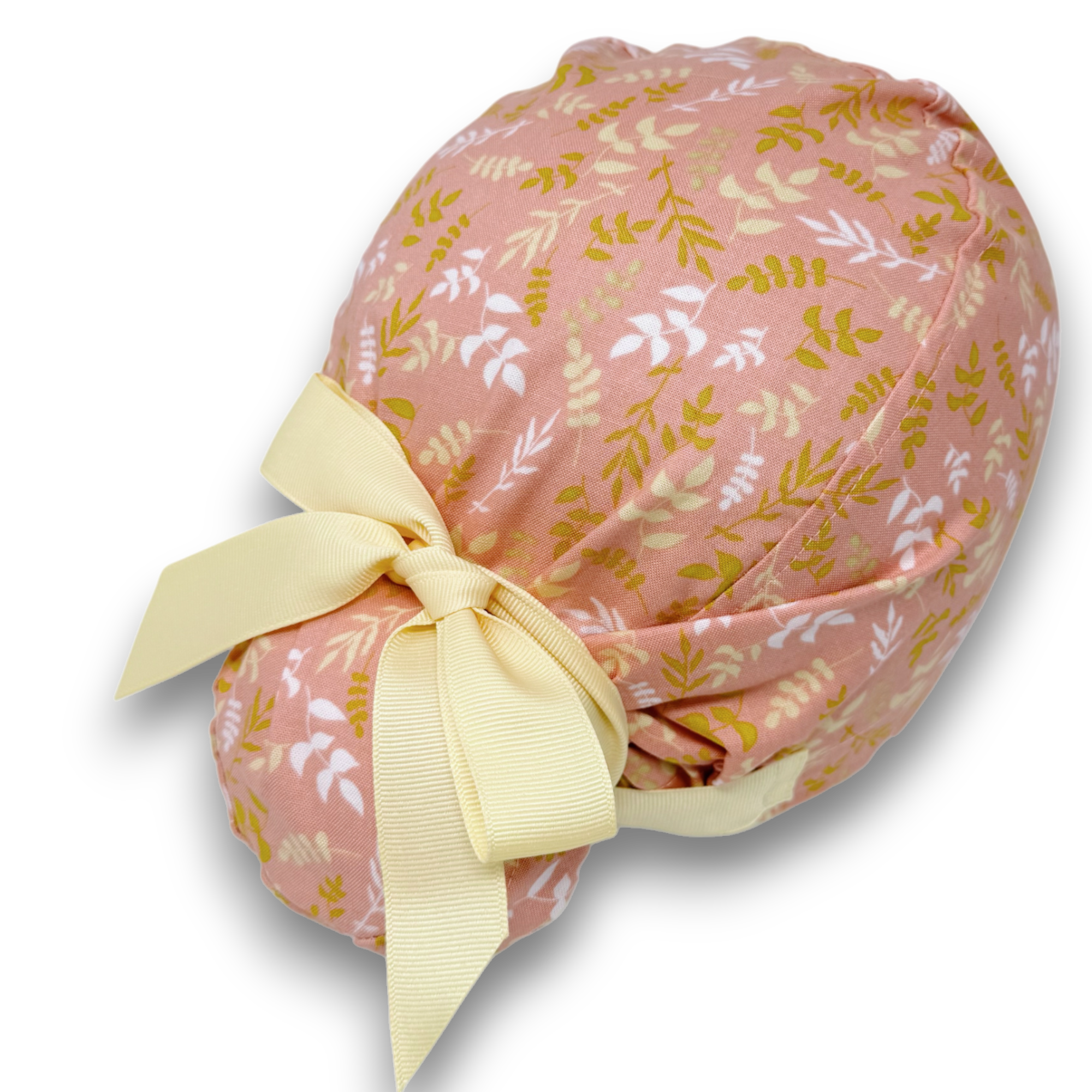 Coral leaves Euro scrub cap with ties for Women by Paradise Caps. Euro PLUS style.