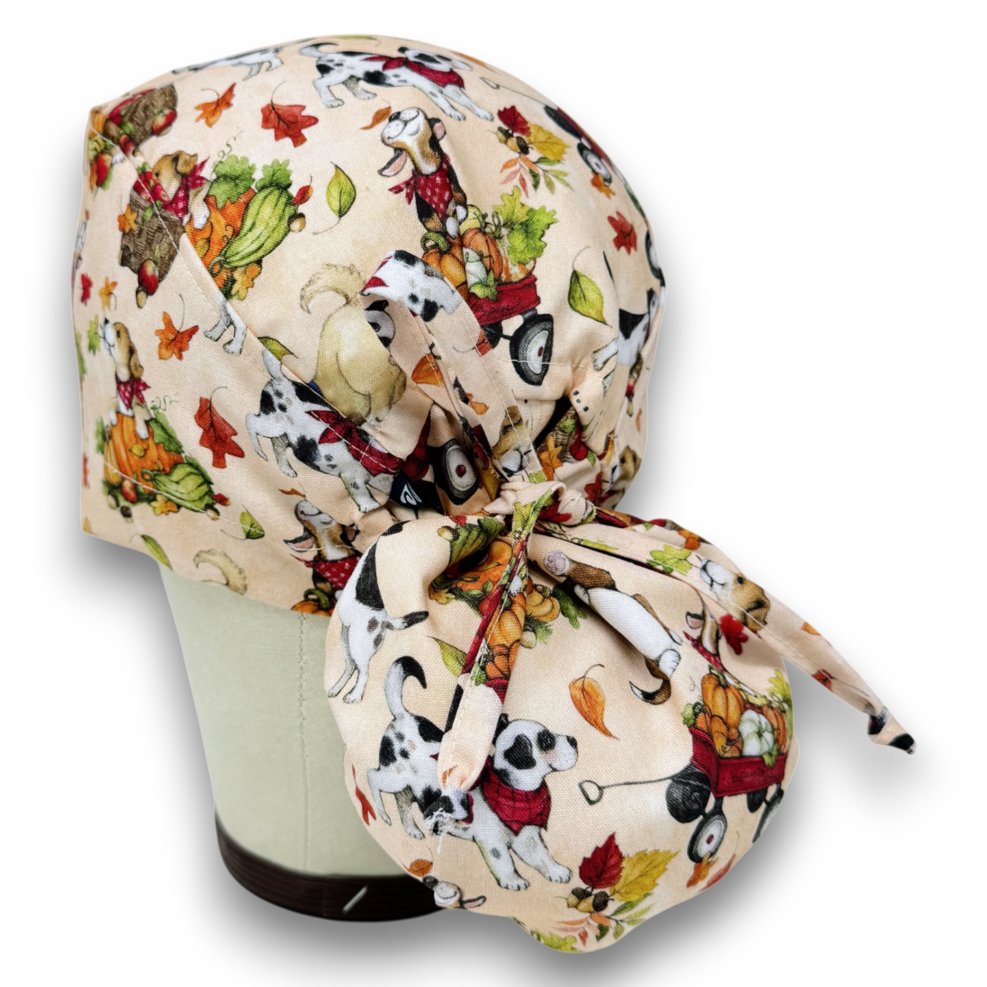 Pumpkin Ponytail scrub cap for women with satin lined option by Paradise Caps.
