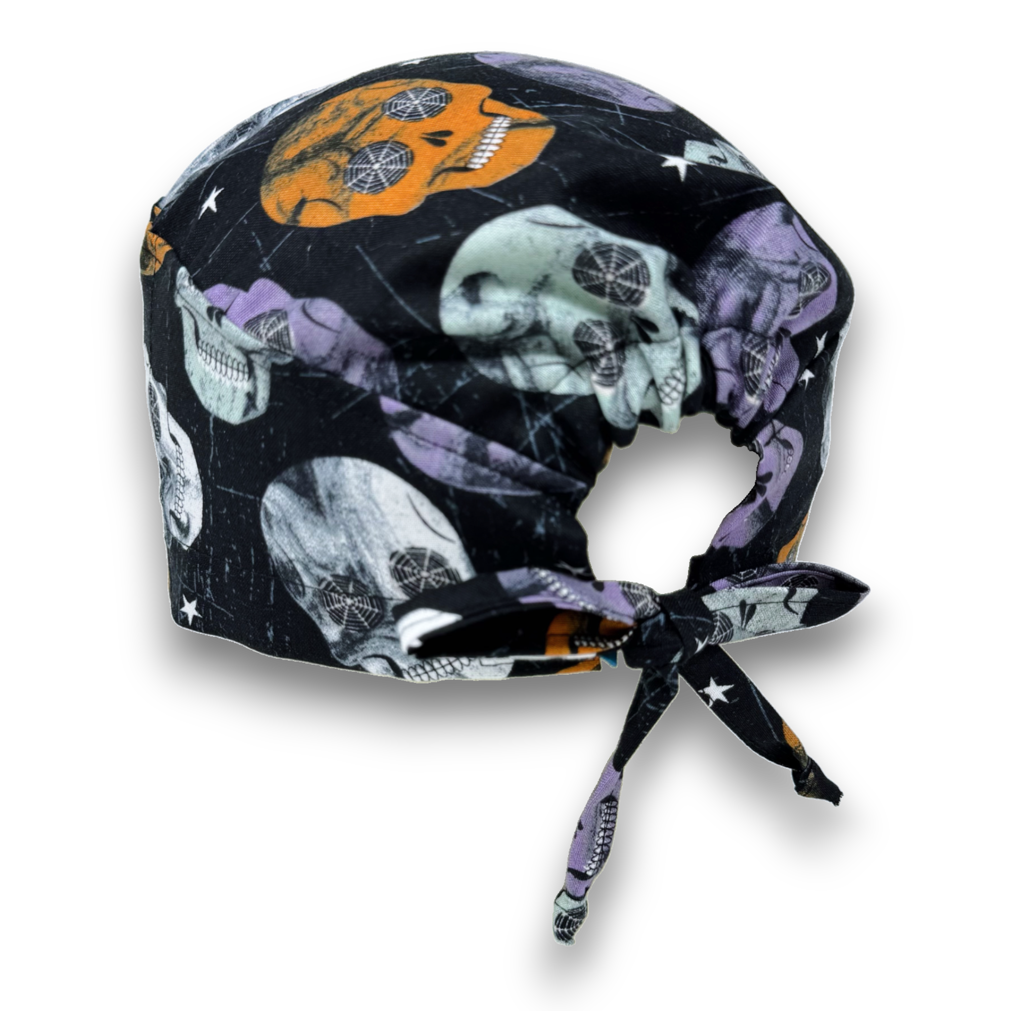 Halloween Men's Scrub Cap. Skull tie-back style surgical cap by Paradise Caps.