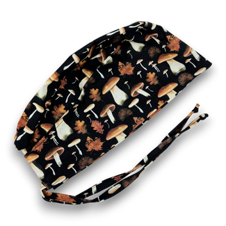 Mushroom Men's surgical cap. Fall skull tie-back style scrub cap by Paradise Caps.