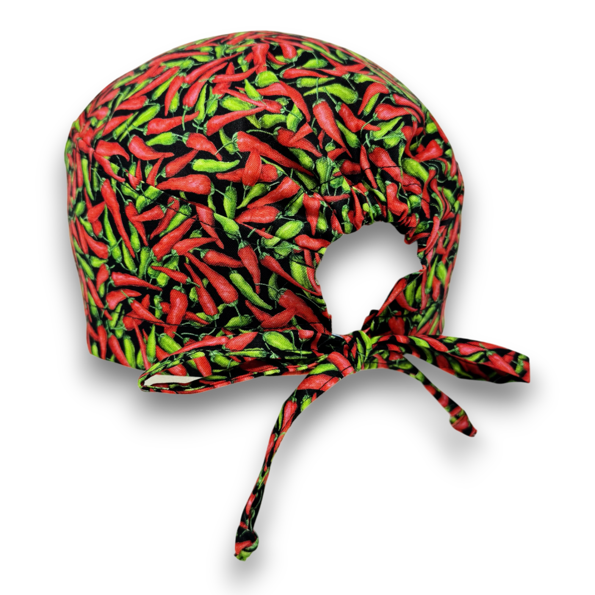 Chili Surgical cap for men. Pepper tie back scrub hat by Paradise Caps.