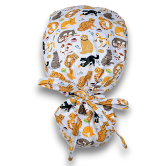 Cat Ponytail scrub cap for women with satin lined option by Paradise Caps.