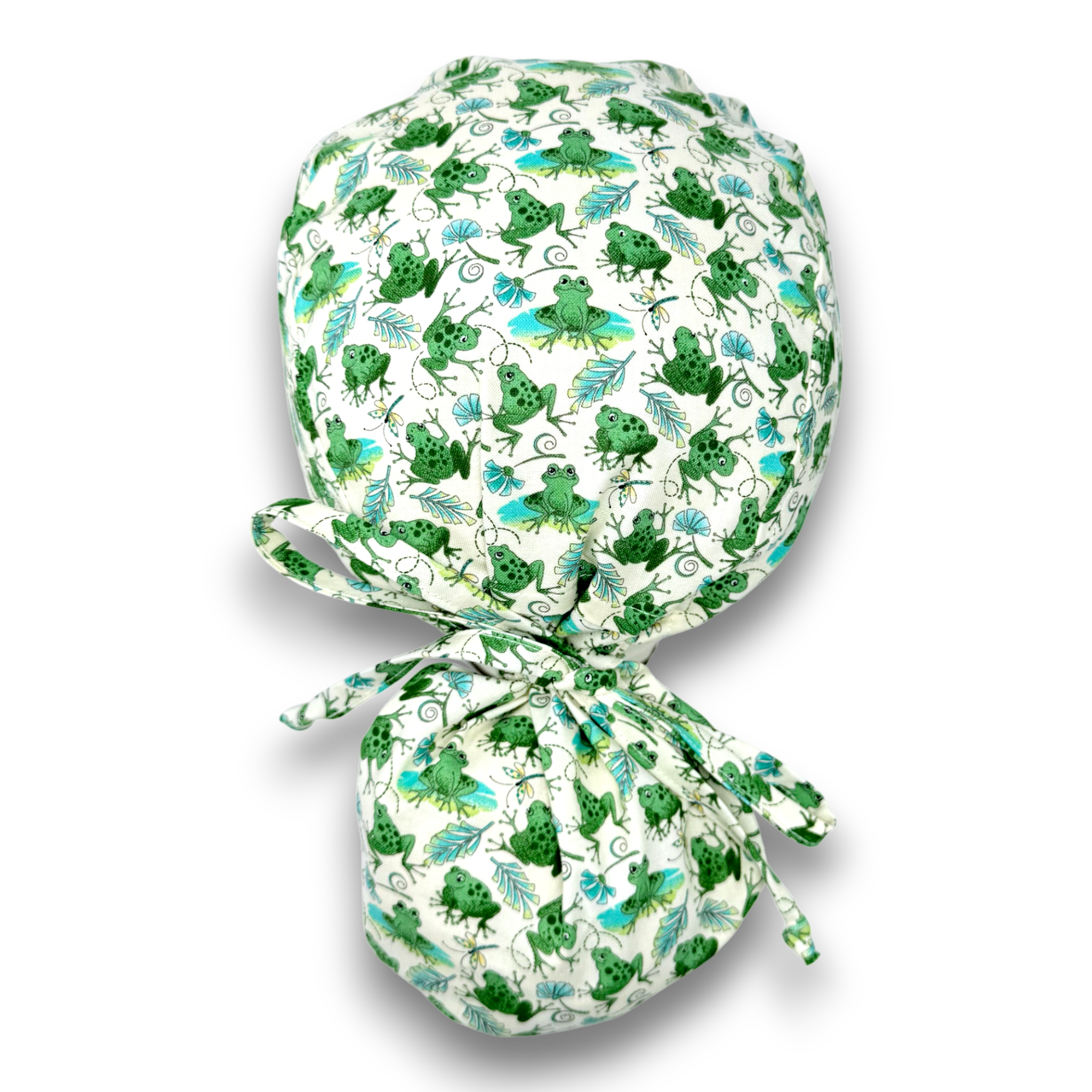 Frog Ponytail scrub cap for women with satin lined option by Paradise Caps.