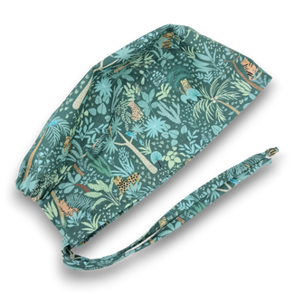 Men's surgical scrub cap. Tropical print skull tie-back style scrub cap by Paradise Caps.