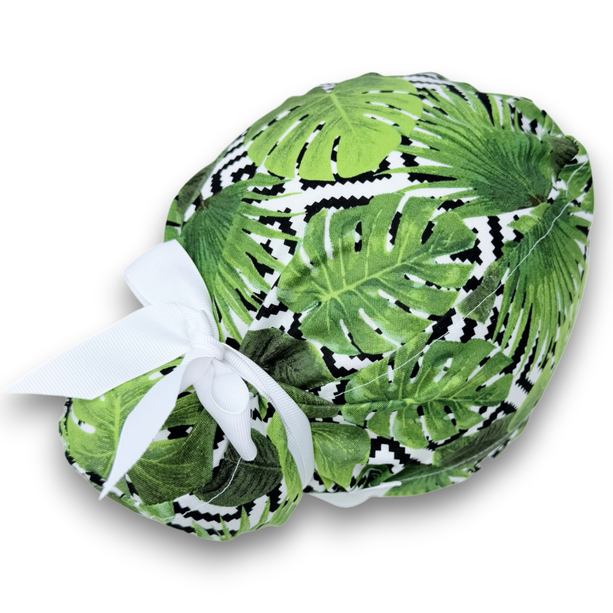 Monstera Euro scrub cap with ties for Women by Paradise Caps. Euro PLUS style.