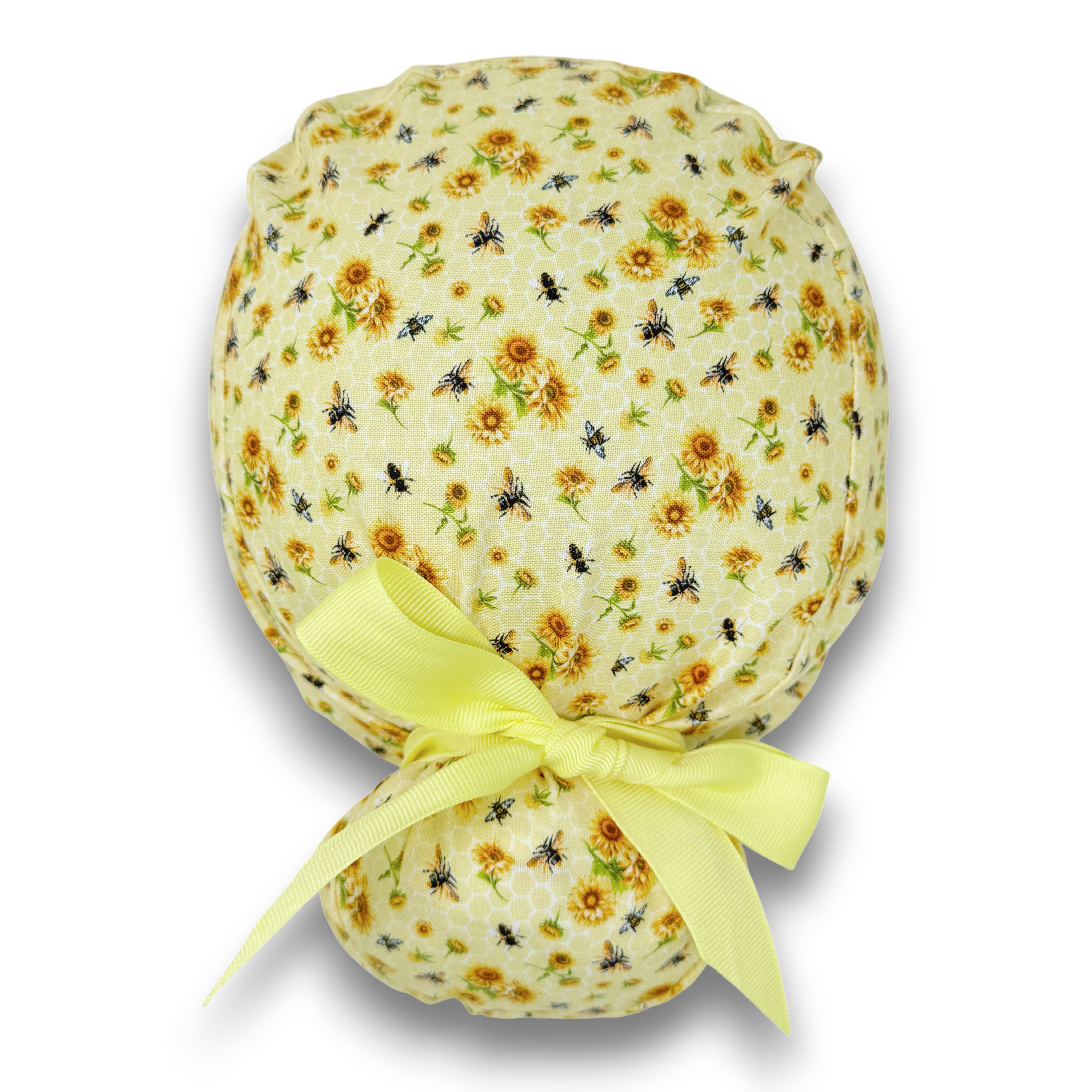 Bee And Sunflower Euro scrub cap with ties for Women by Paradise Caps. Euro PLUS style.