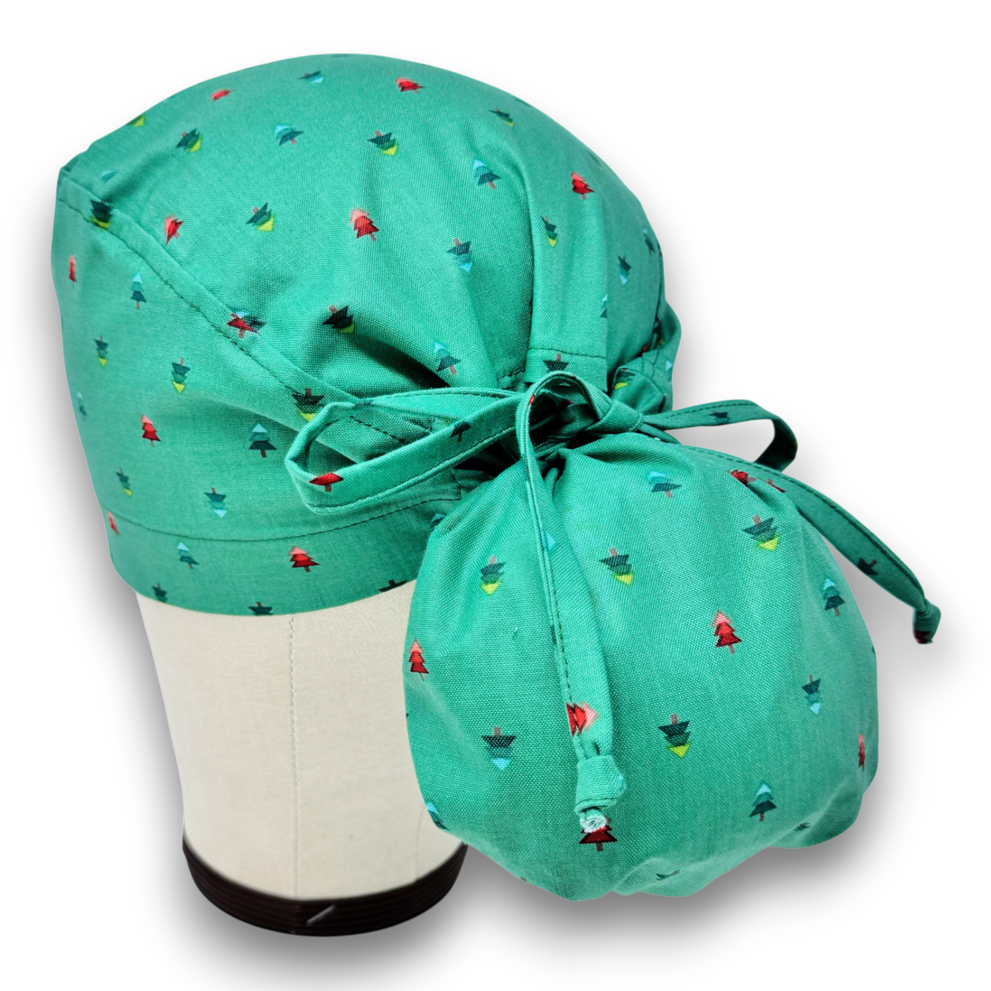 Christmas Ponytail scrub cap for women with satin lined option by Paradise Caps.
