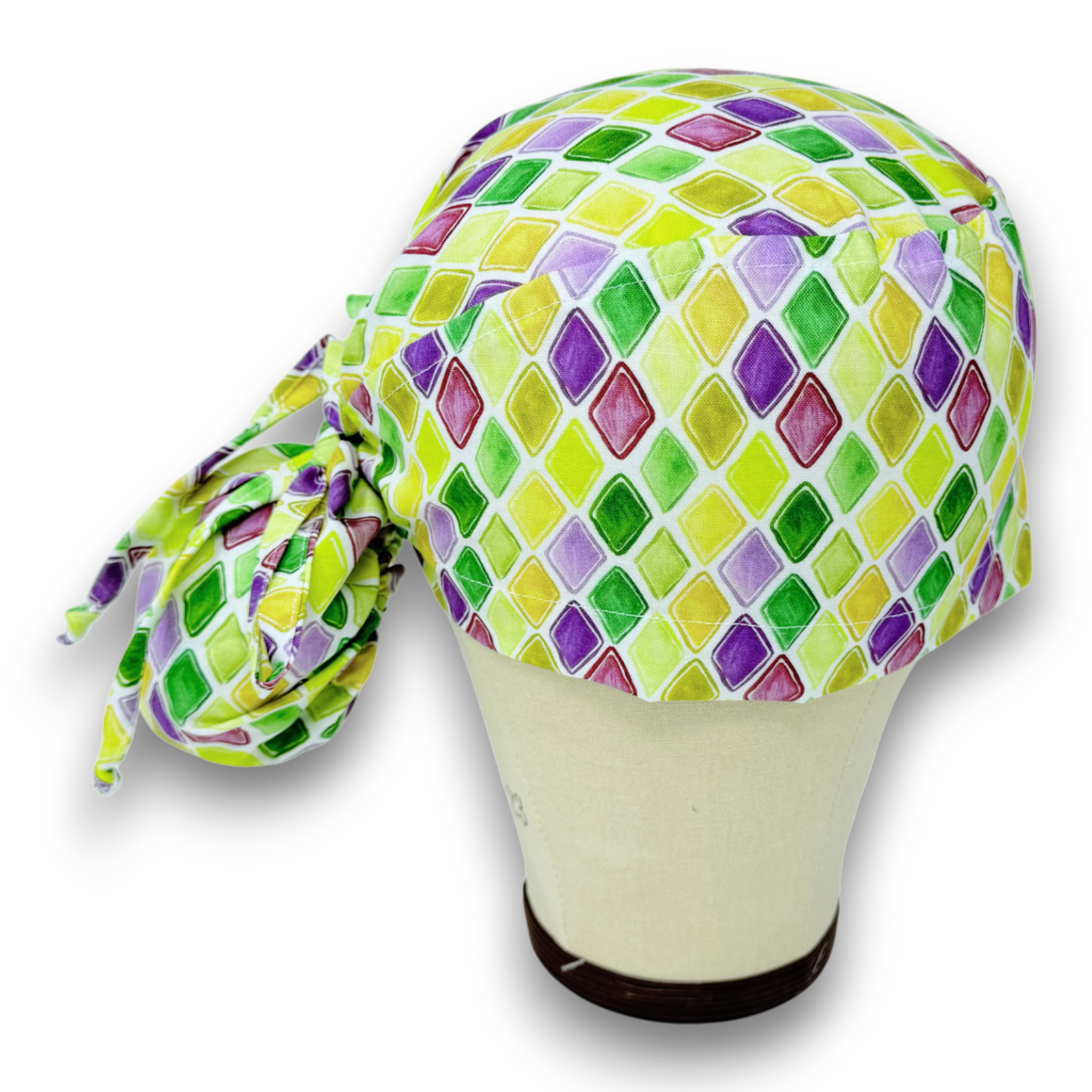 Mardi Gras Ponytail scrub cap for women with satin lined option by Paradise Caps.