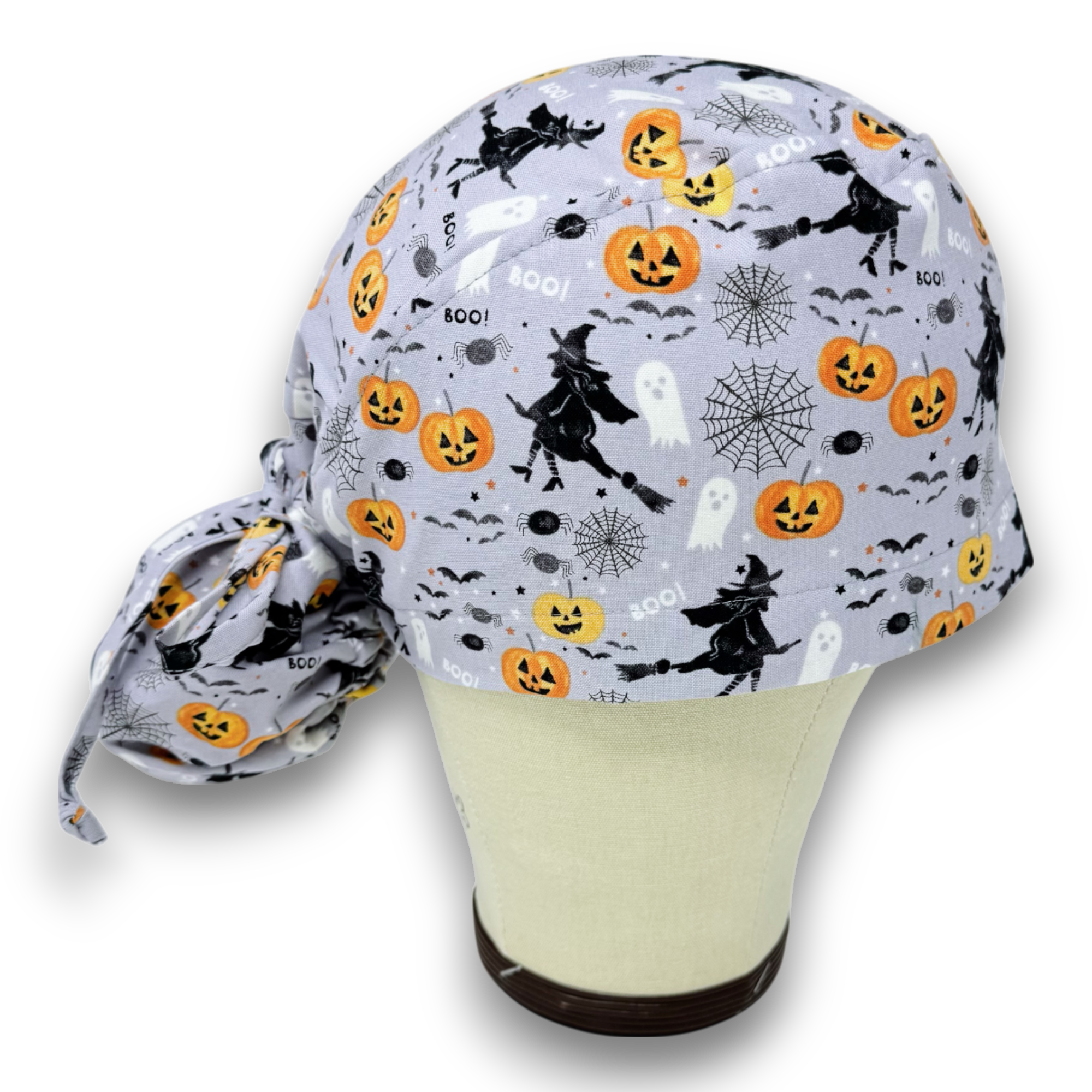 Halloween Ponytail scrub cap for women with satin lined option by Paradise Caps.