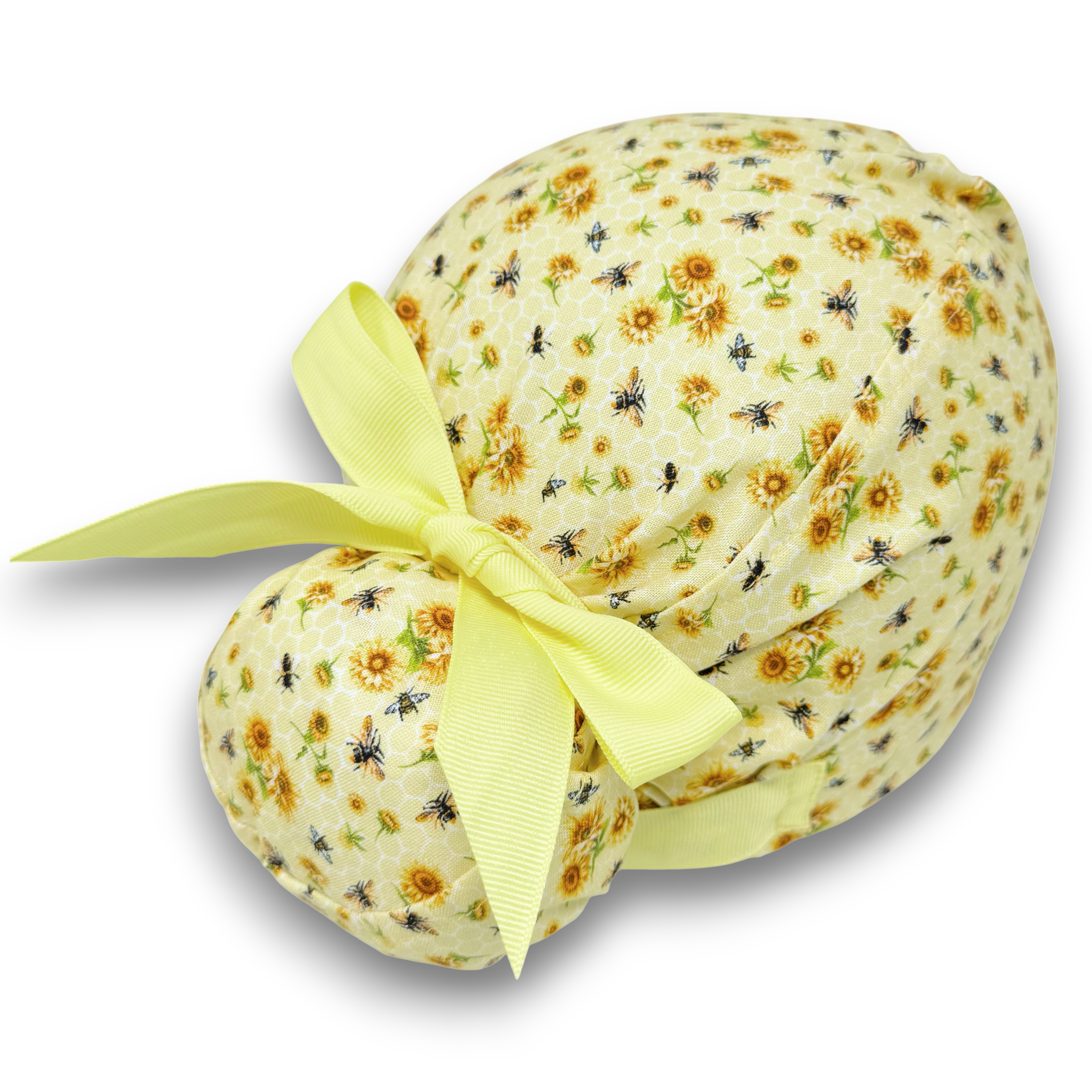 Bee And Sunflower Euro scrub cap with ties for Women by Paradise Caps. Euro PLUS style.