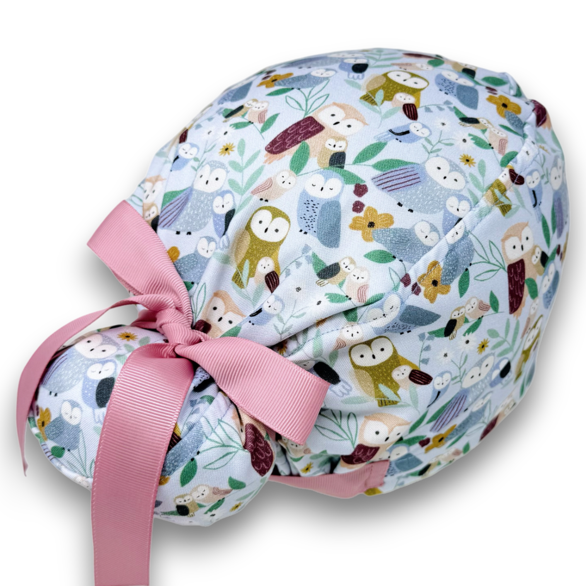 Owl Euro scrub cap with ties for Women by Paradise Caps. Euro PLUS style.