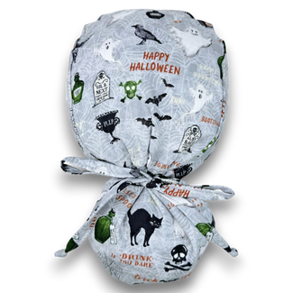 Spooky Night Ponytail scrub cap for women with satin lined option by Paradise Caps.