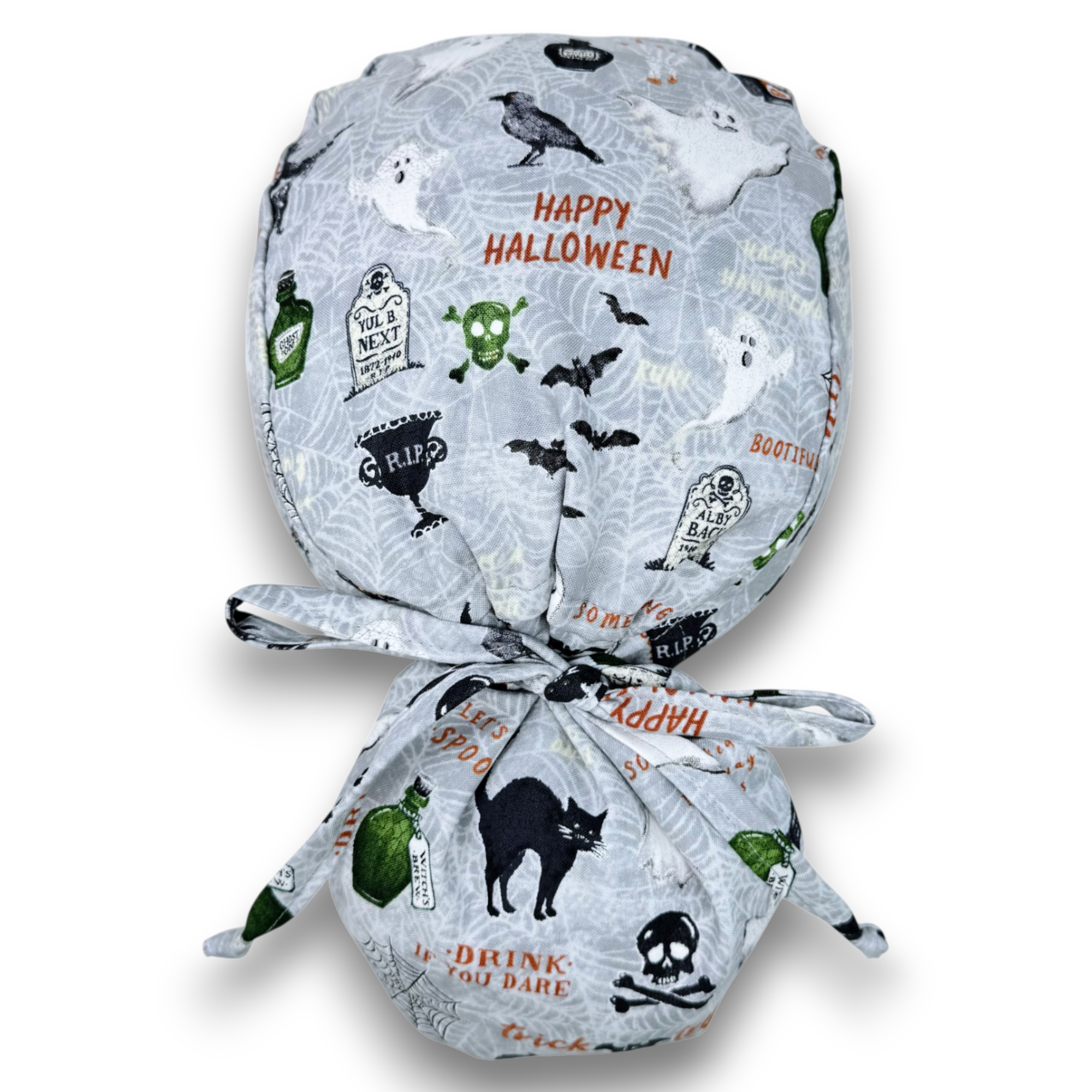 Spooky Night Ponytail scrub cap for women with satin lined option by Paradise Caps.