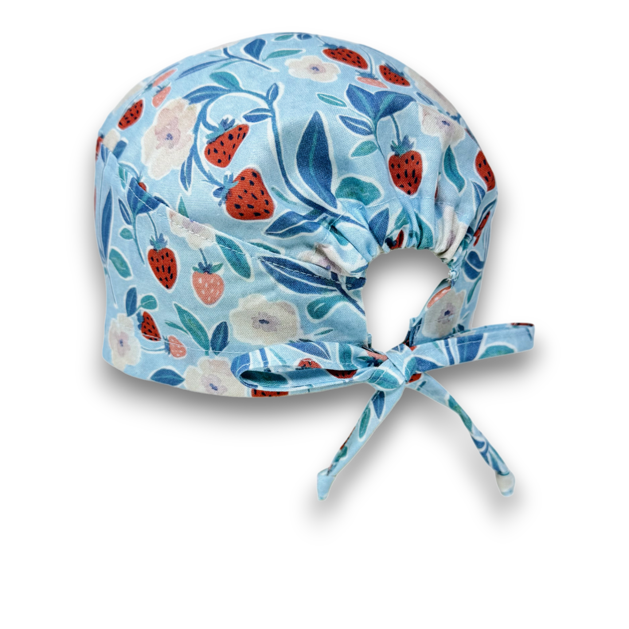 Strawberry Floral Skull tie-back style surgical scrub cap by Paradise Caps.