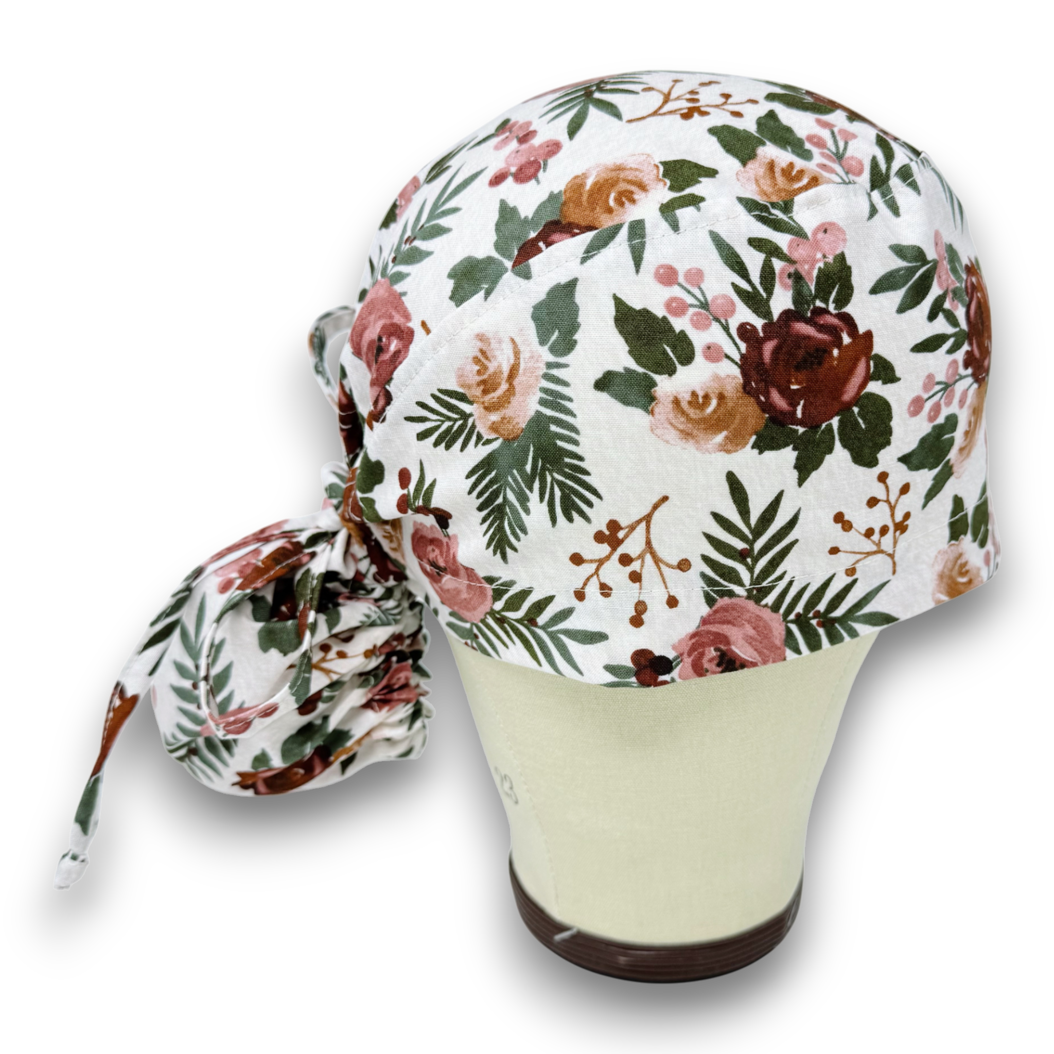 Floral Harvest Ponytail scrub cap for women with satin lined option by Paradise Caps.