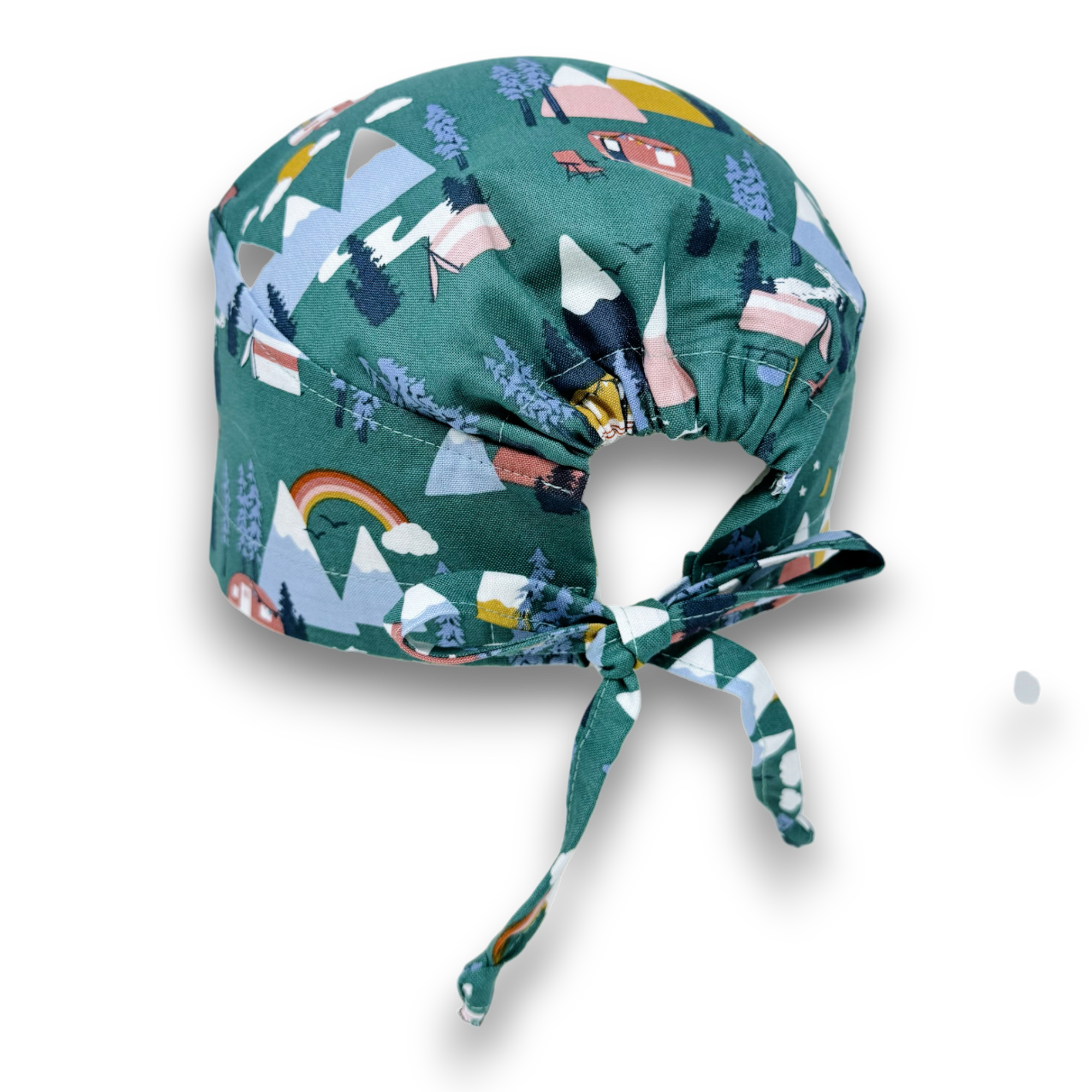 Camping Skull tie-back style surgical scrub cap by Paradise Caps.