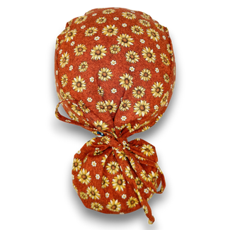 Autumn Flowers Ponytail scrub cap, Surgical cap women. Satin Lined Option Surgical cap with ponytail.