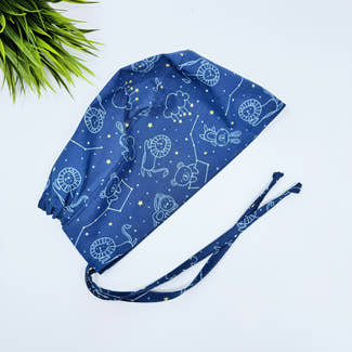 Navy Constellations Skull tie-back style surgical scrub cap for men by Paradise Caps.