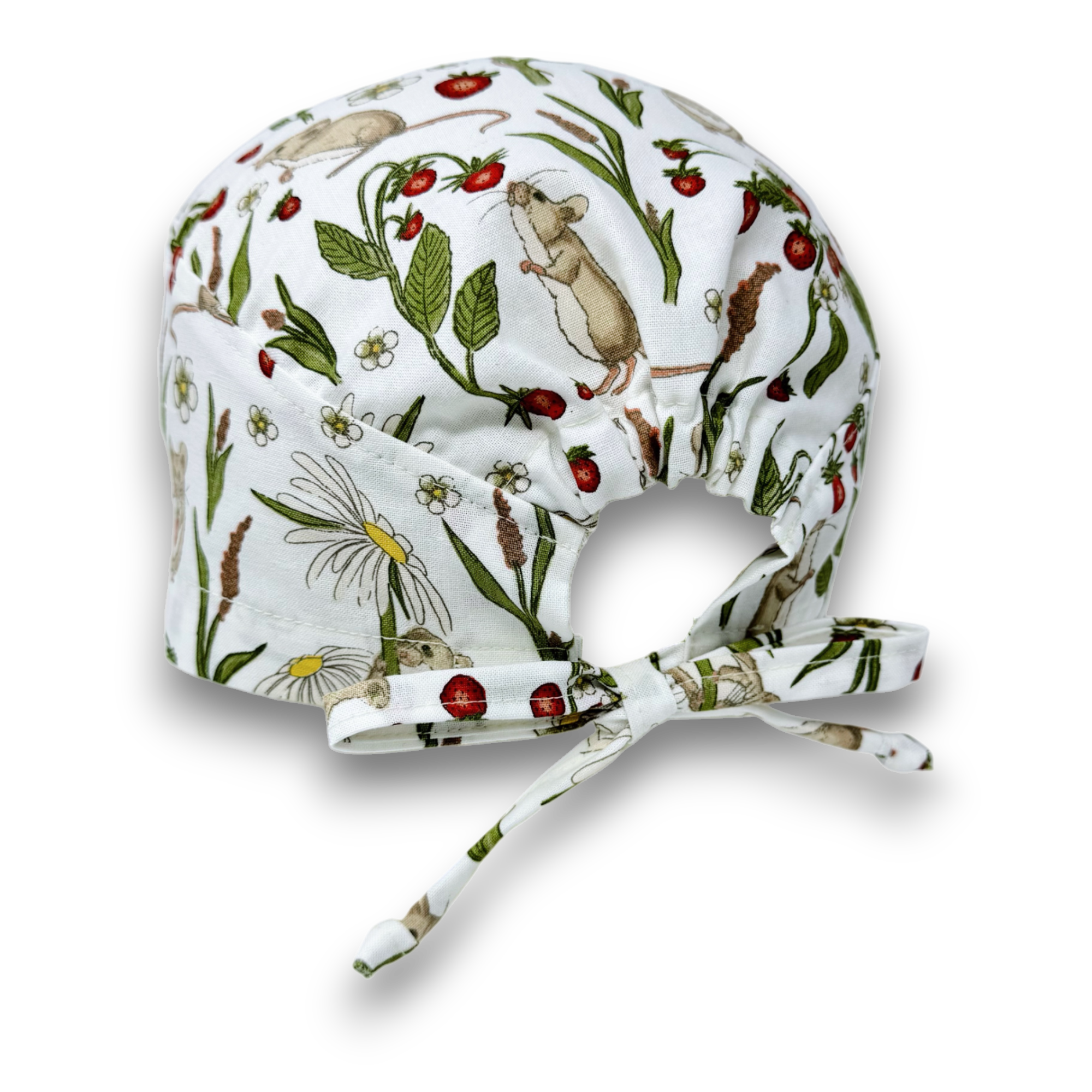 Meadow Mice Skull tie-back style surgical scrub cap by Paradise Caps.