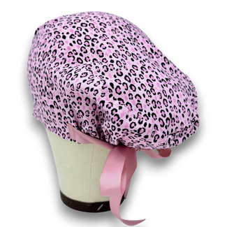 Leopard Euro scrub cap with ties for Women by Paradise Caps. Euro PLUS style.