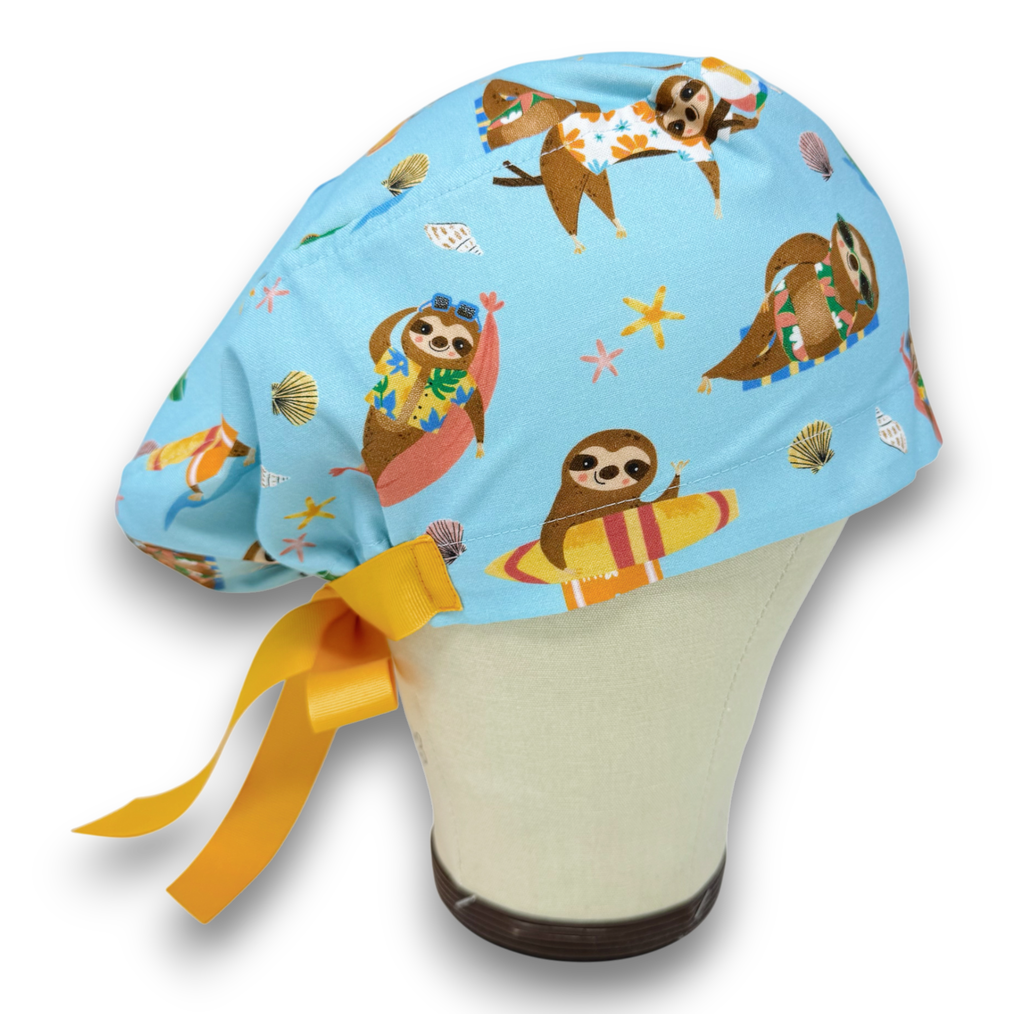 Sloth Euro scrub cap with ties for Women by Paradise Caps. Euro PLUS style.
