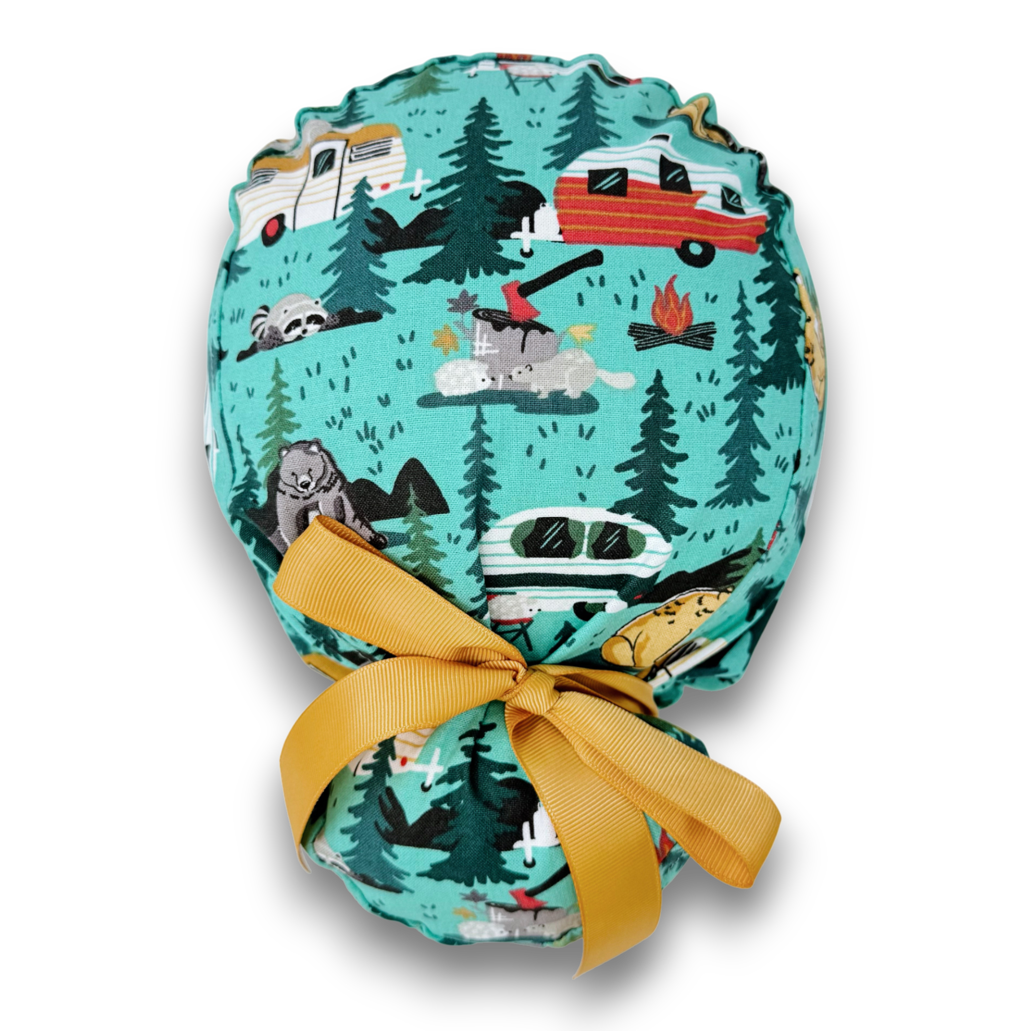 Forest Camping Euro scrub cap with ties for Women by Paradise Caps. Euro PLUS style.