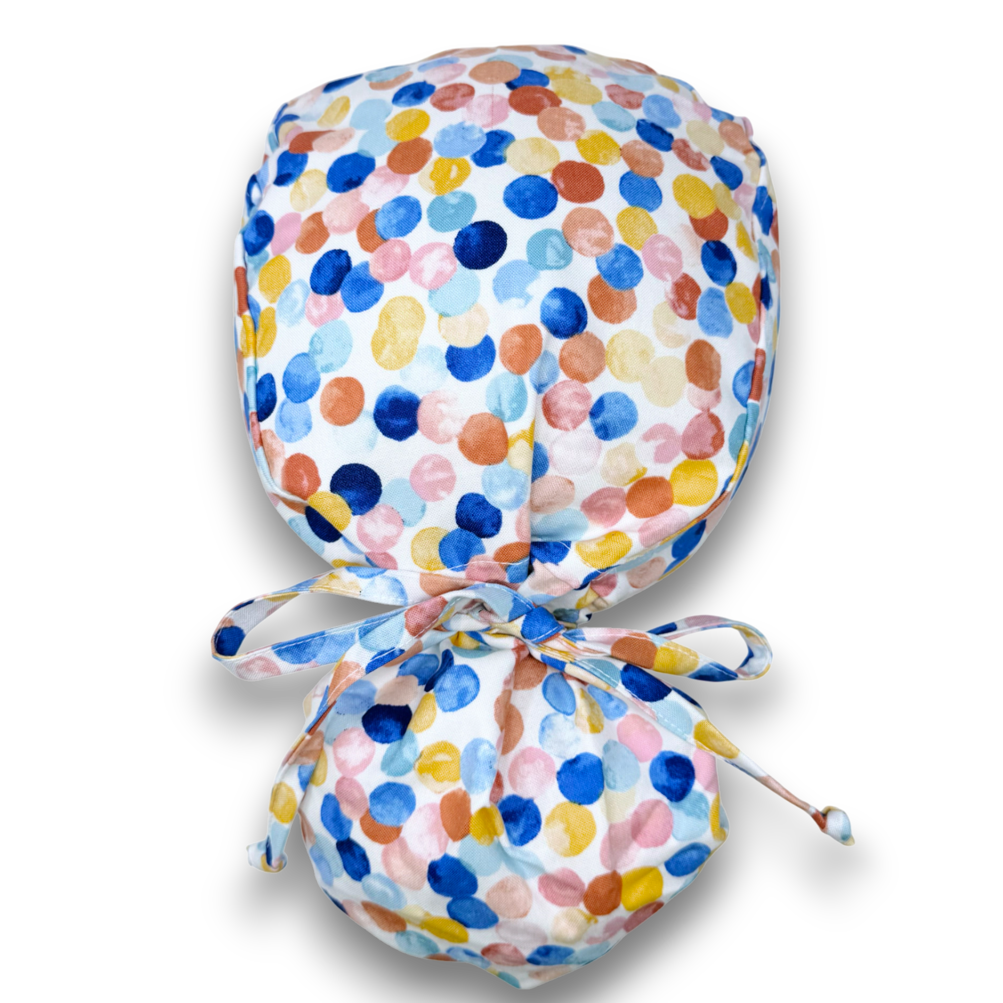 Dots Ponytail scrub cap for women with satin lined option by Paradise Caps.