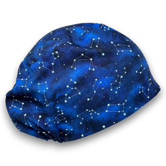 Euro scrub cap for women. Constellation Blue euro style surgical cap with satin lined by Paradise Caps.