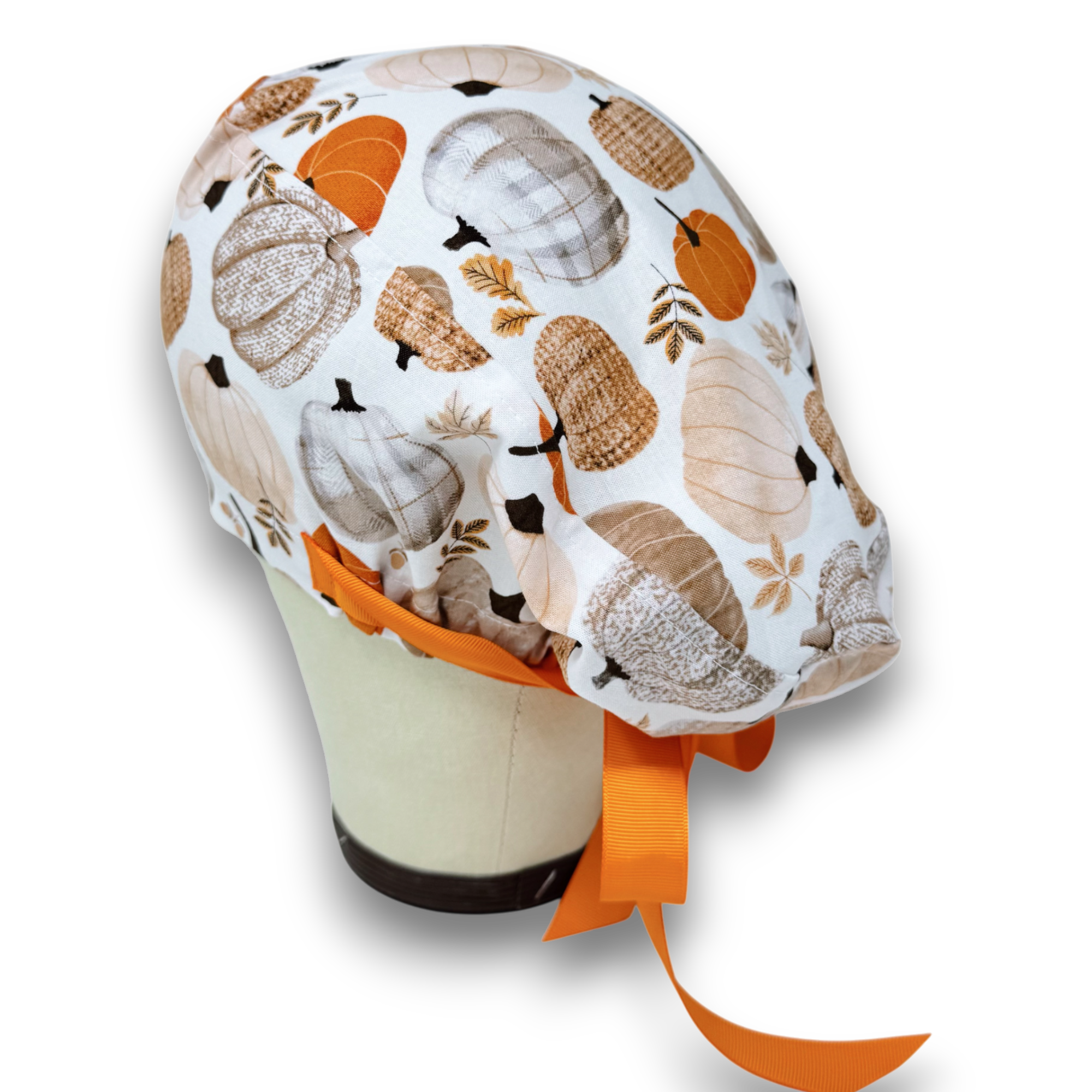 Pumpkin Euro scrub cap with ties for Women by Paradise Caps. Euro PLUS style.