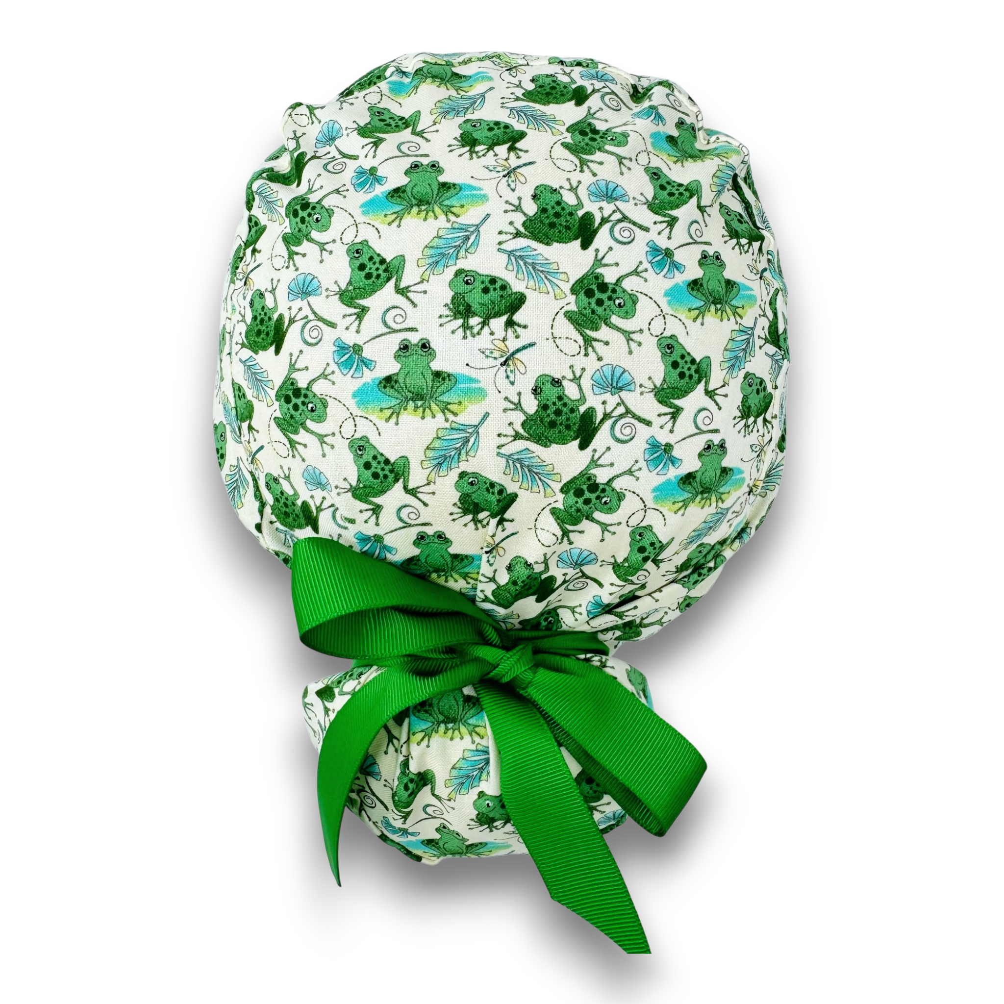 Frog Euro scrub cap with ties for Women. Jungle European Surgical cap with Satin Lined Option by Paradise Caps. Euro PLUS style.