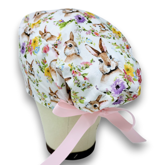 Bunny  Euro scrub cap with ties for Women by Paradise Caps. Euro PLUS style.