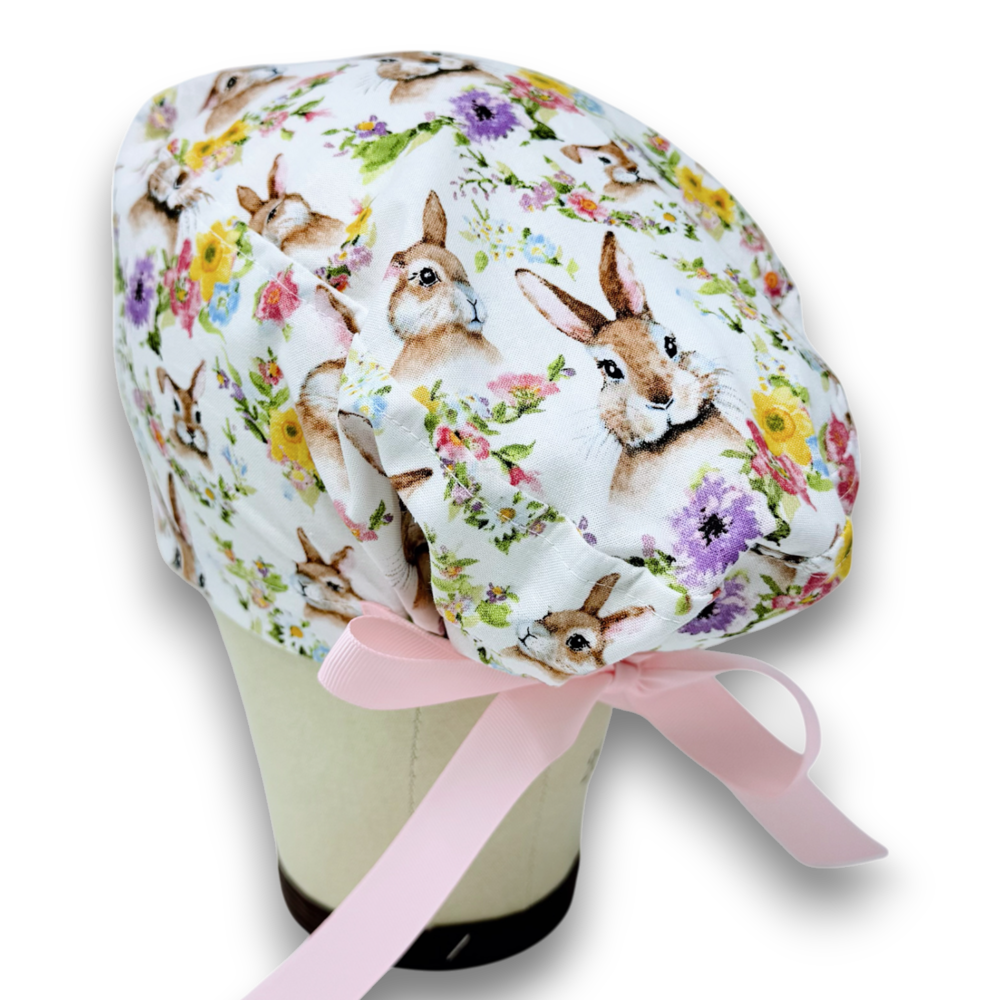 Bunny  Euro scrub cap with ties for Women by Paradise Caps. Euro PLUS style.
