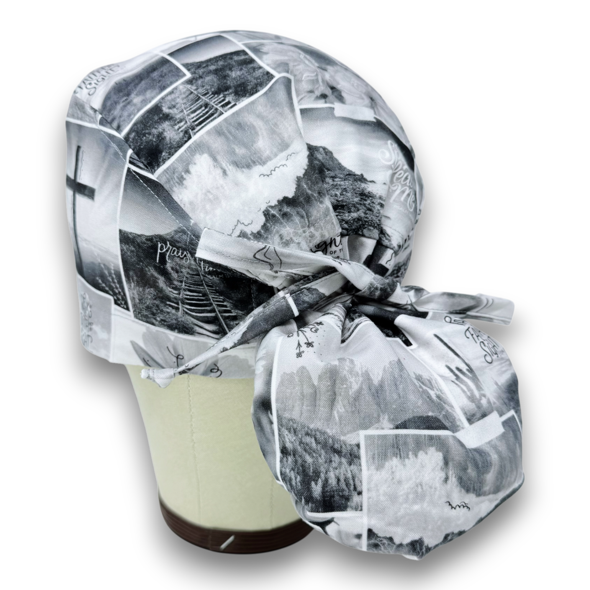 Religious Quotes Ponytail scrub cap for women with satin lined option by Paradise Caps.
