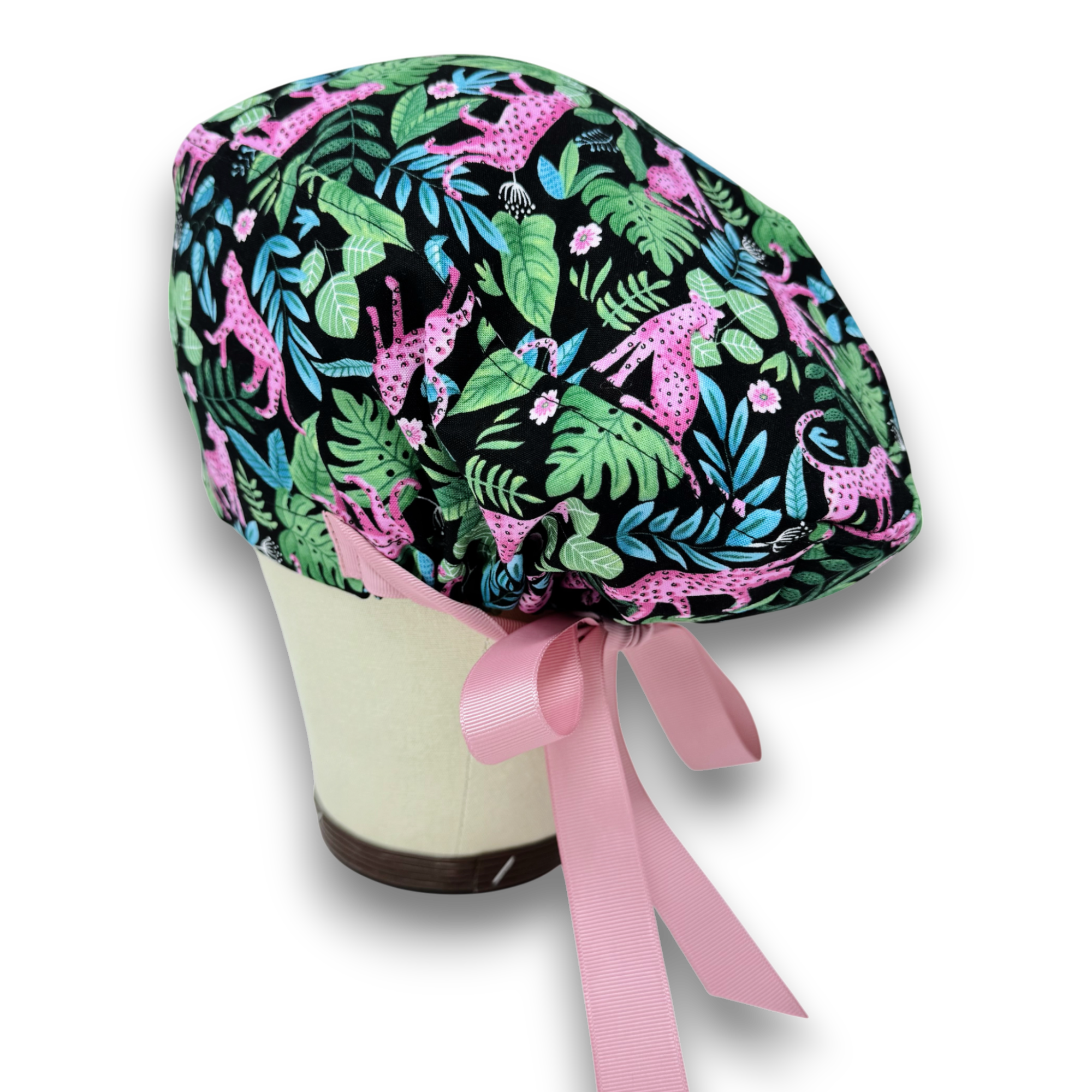 Leopard Euro scrub cap with ties for Women by Paradise Caps. Euro PLUS style.
