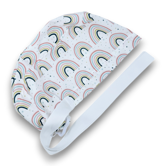 Cute Rainbow Euro scrub cap with ties for Women by Paradise Caps. Euro PLUS style.