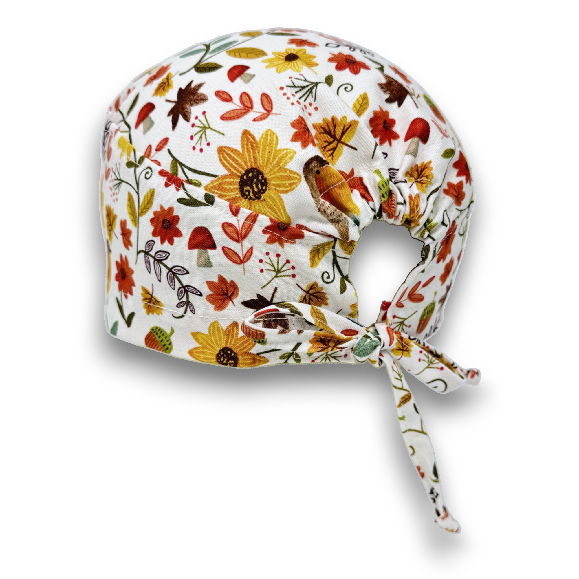 Fall floral surgical cap. Autumn vibe skull tie-back style scrub cap by Paradise Caps.