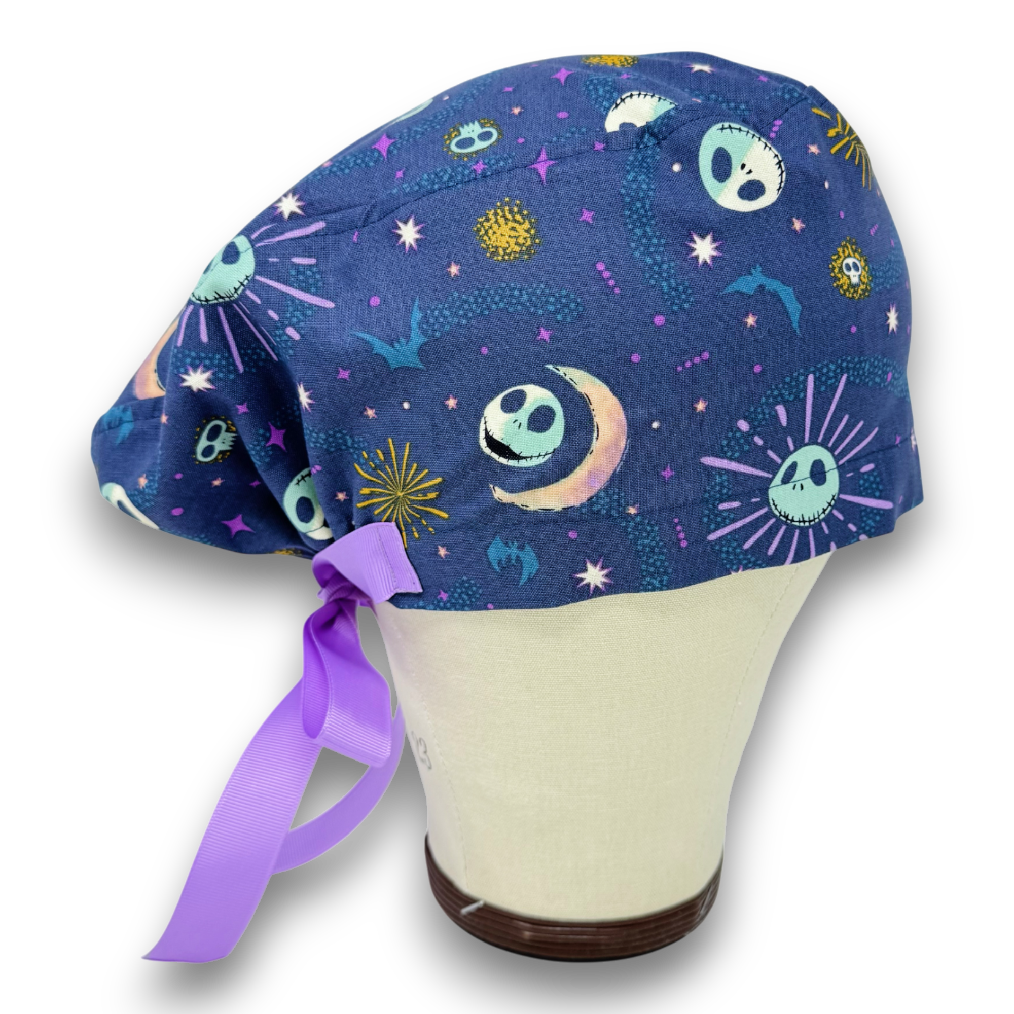 Skelly Moon Euro scrub cap with ties for Women by Paradise Caps. Euro PLUS style.