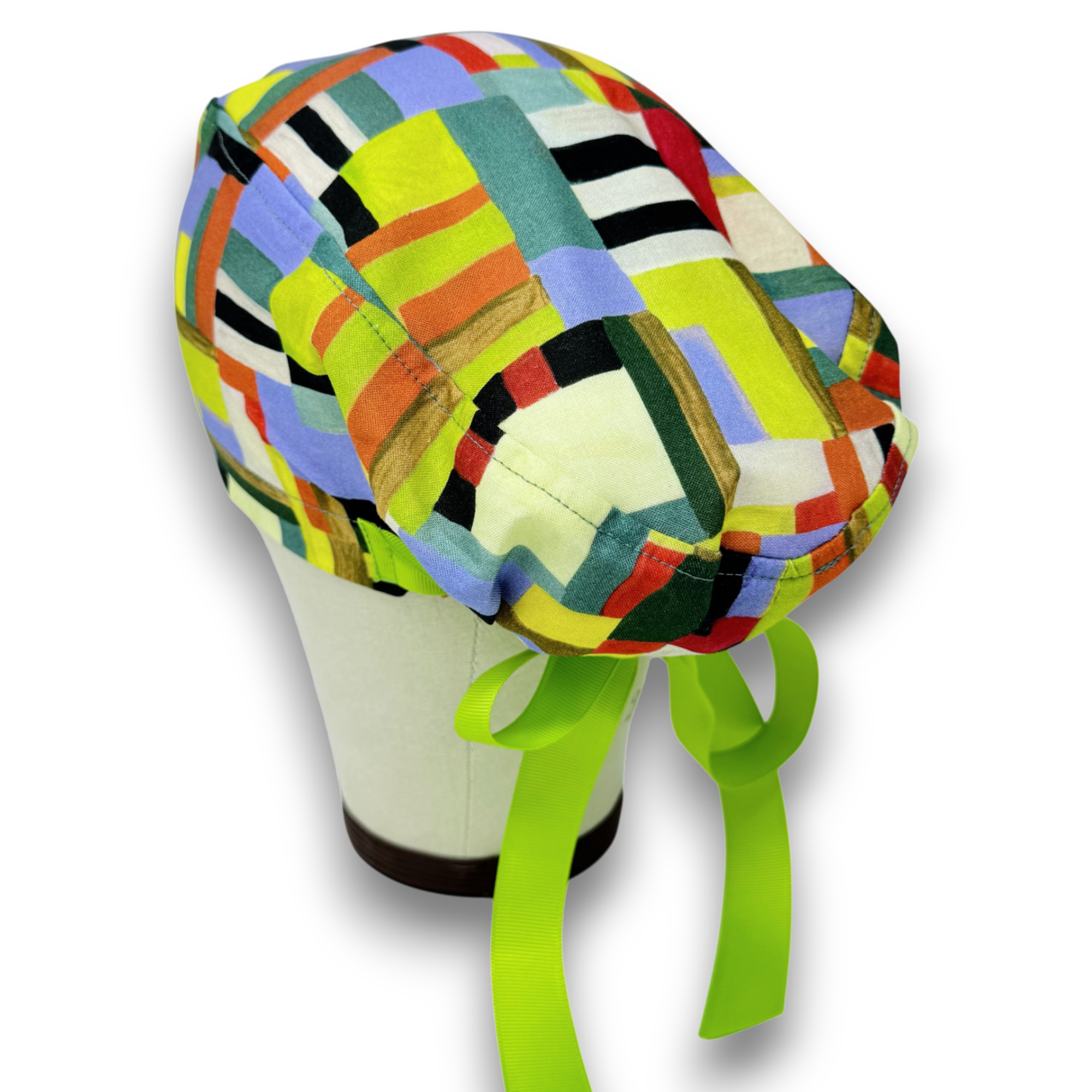 Geometric Euro scrub cap with ties for Women by Paradise Caps. Euro PLUS style.