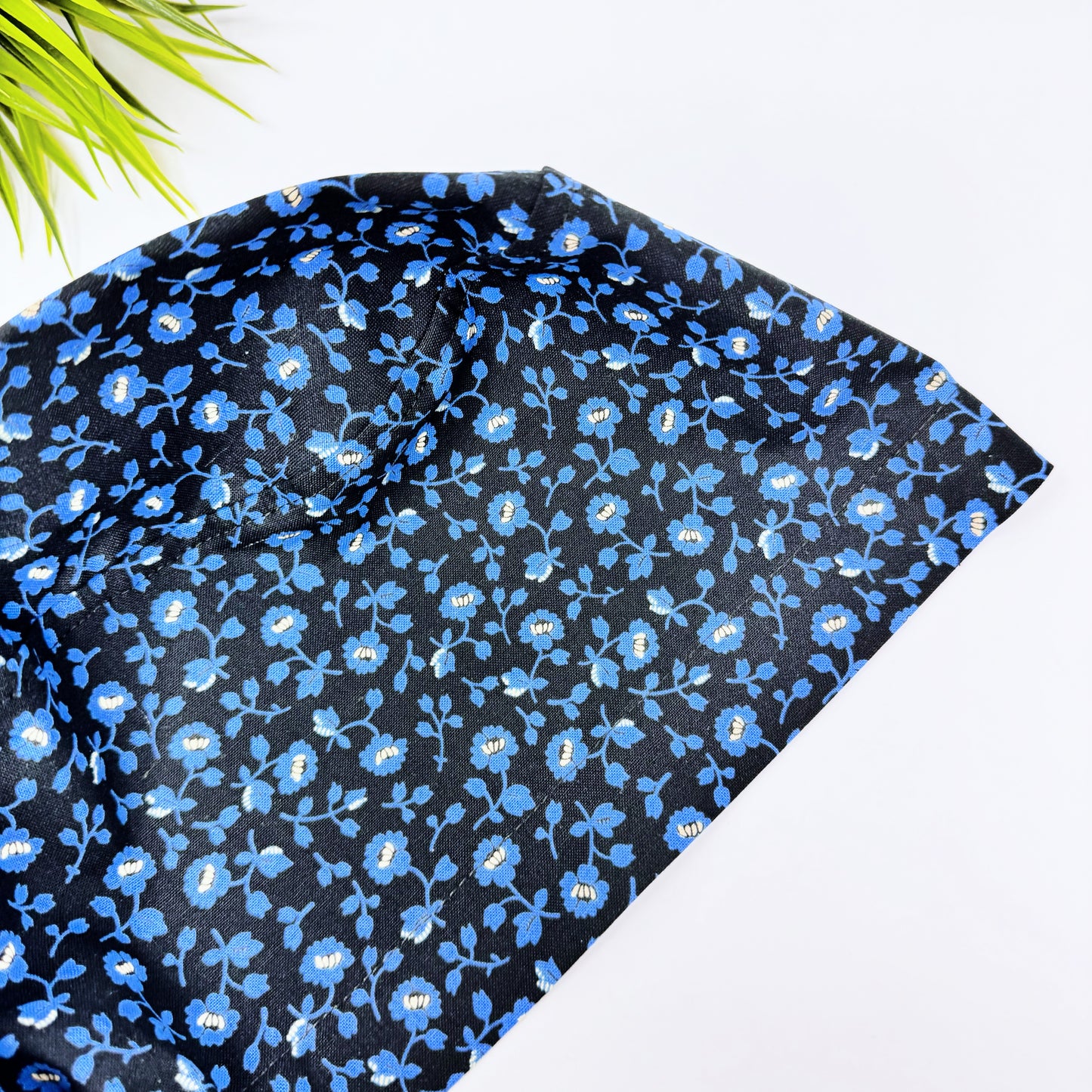 Blue Flower Euro Scrub Cap for Women, Surgical cap Satin Lined Option