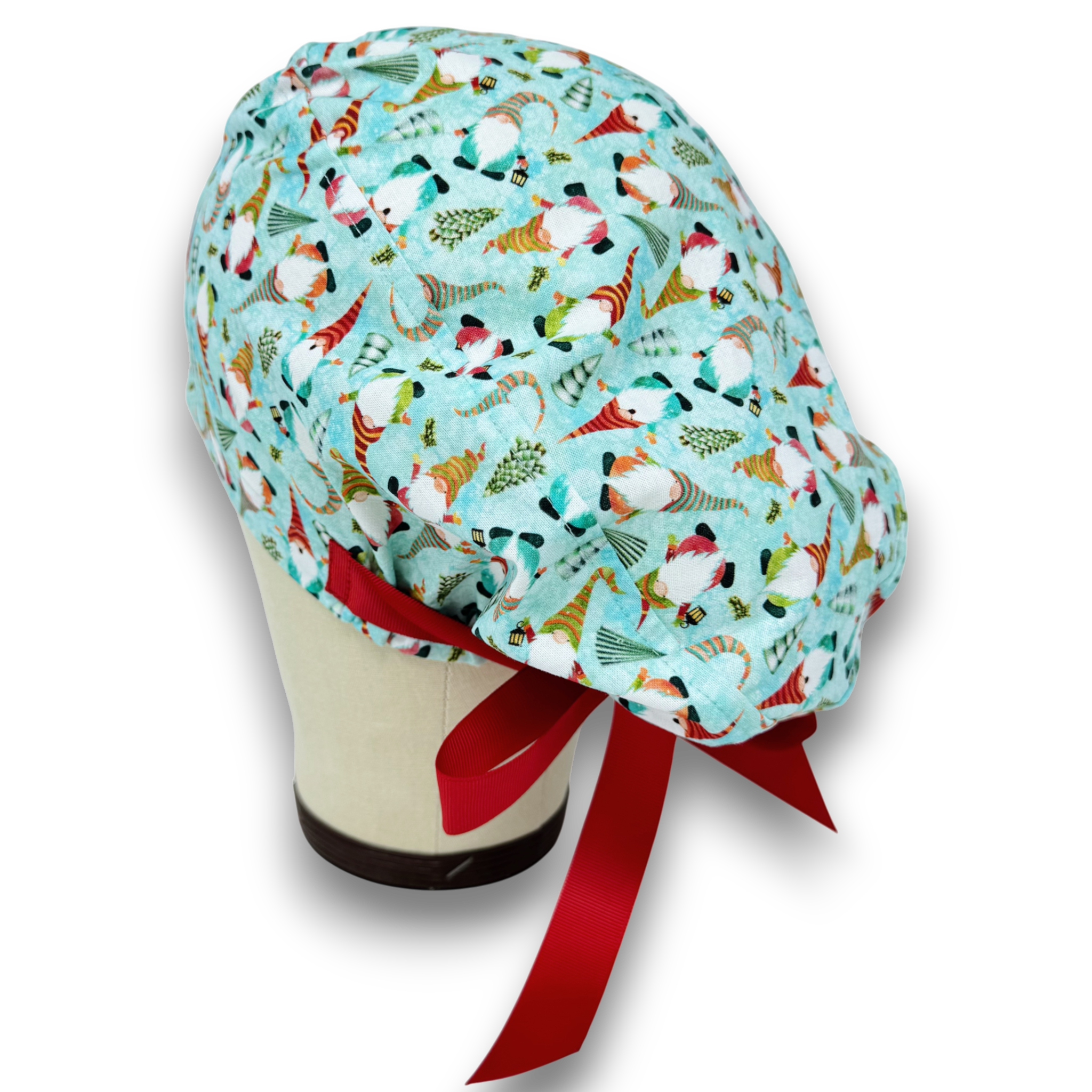 Christmas Gnomes Euro scrub cap with ties for Women by Paradise Caps. Euro PLUS style.