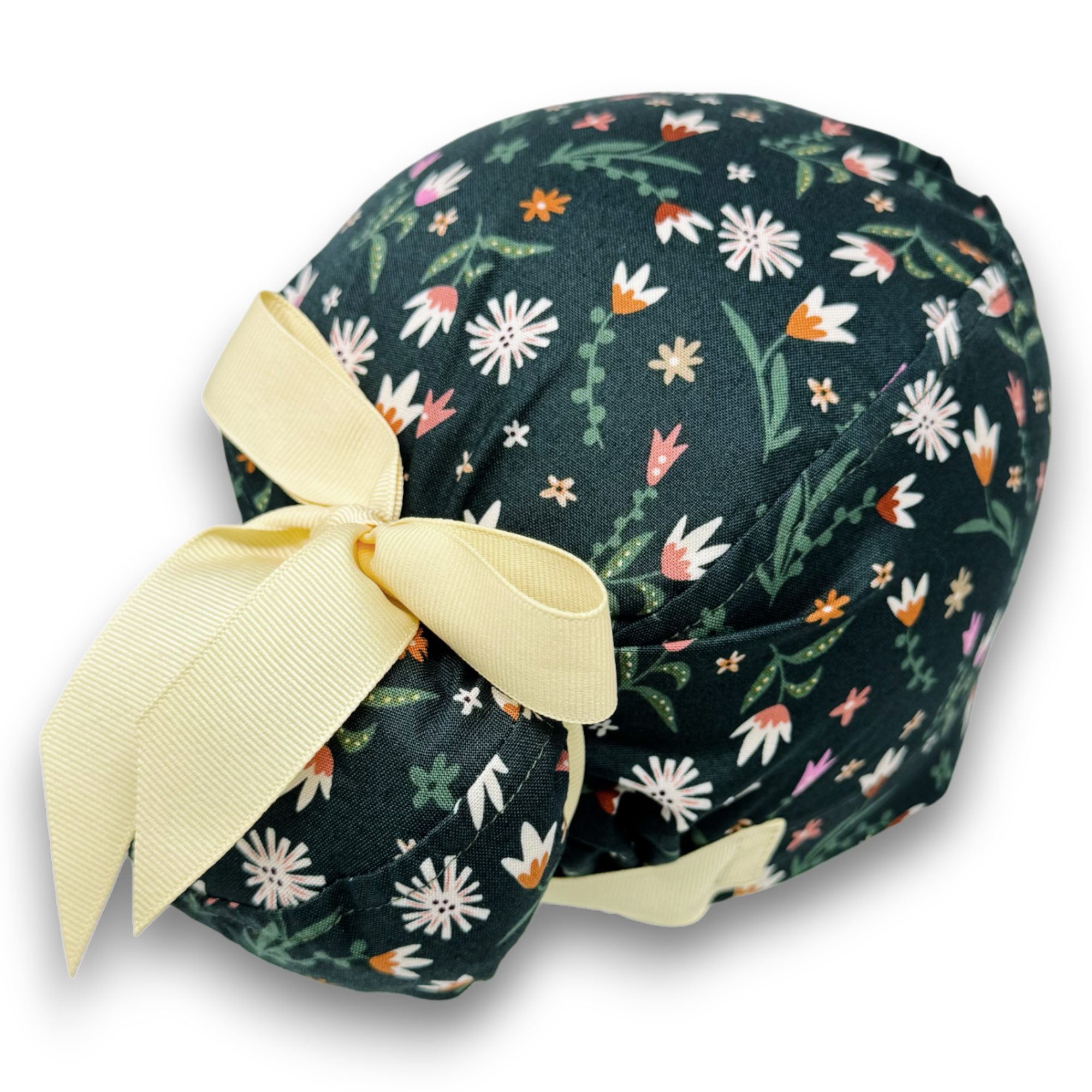 Flowers Euro scrub cap with ties for Women by Paradise Caps. Euro PLUS style.