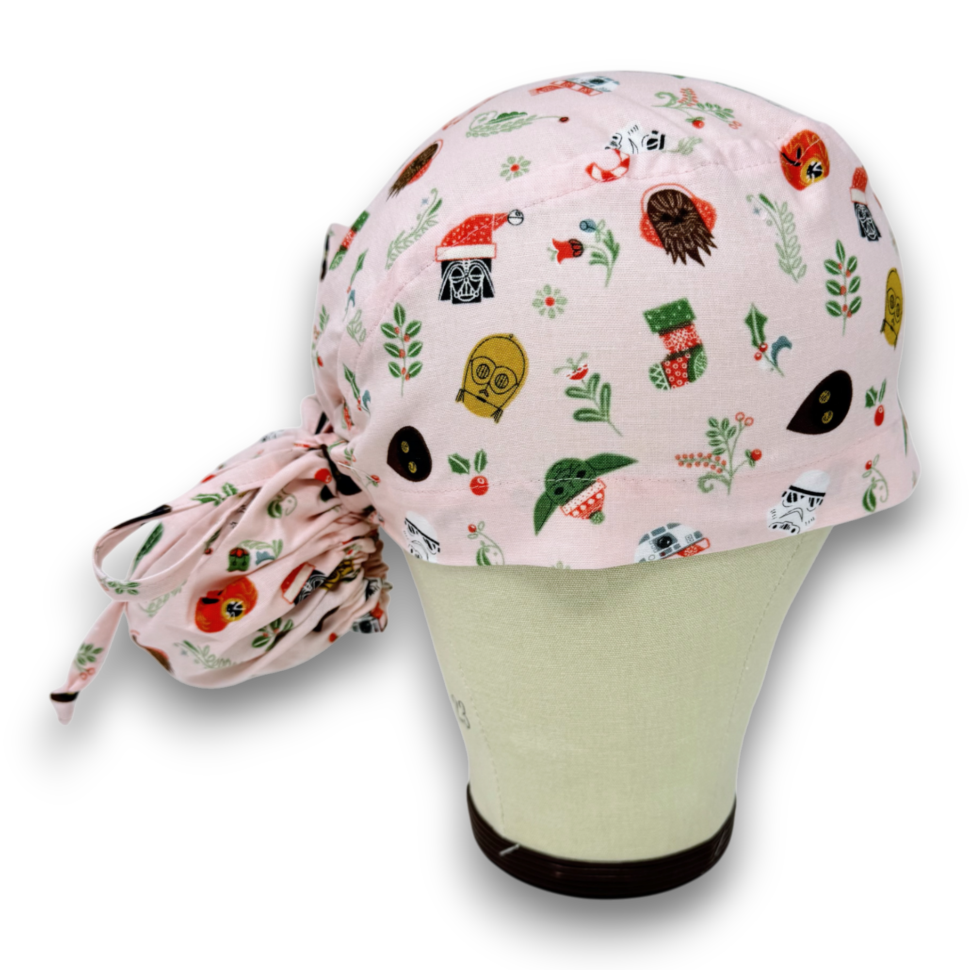 Christmas Ponytail scrub cap for women with satin lined option by Paradise Caps.