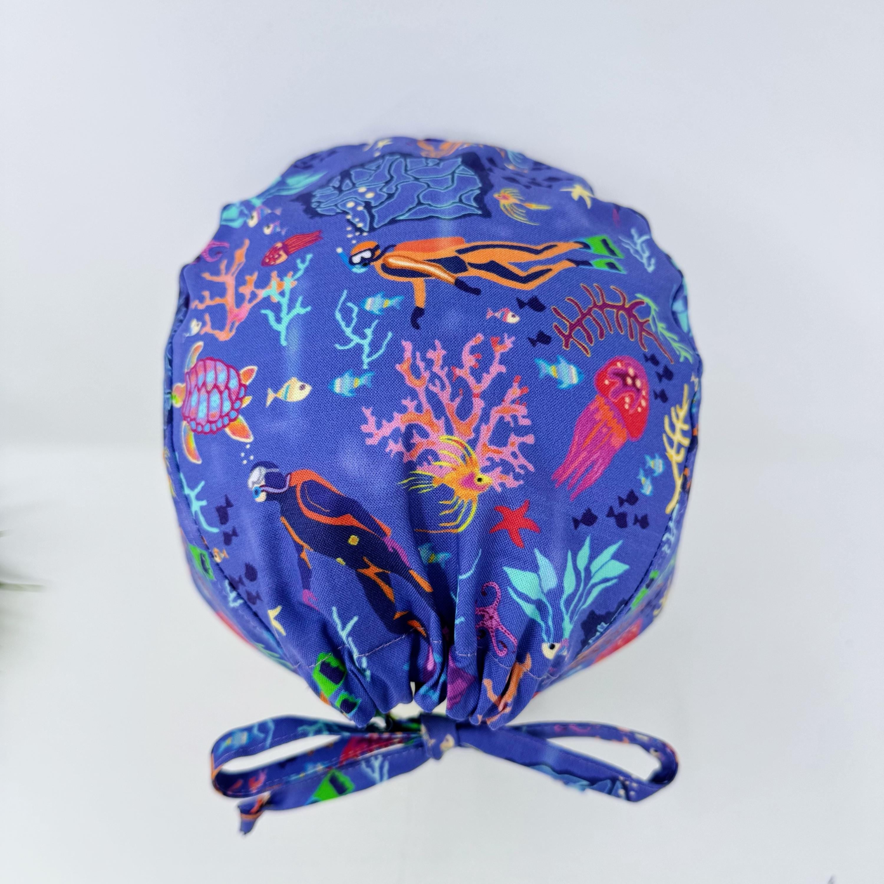 Mens Surgical scrub cap. Colorful Reef tie back scrub hat by Paradise Caps.