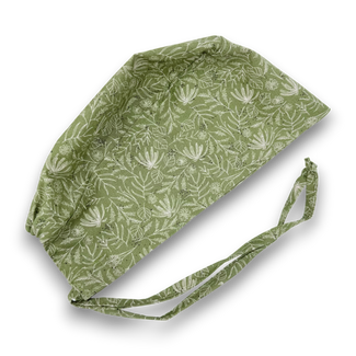 Green Floral Skull tie-back style surgical scrub cap for men by Paradise Caps.