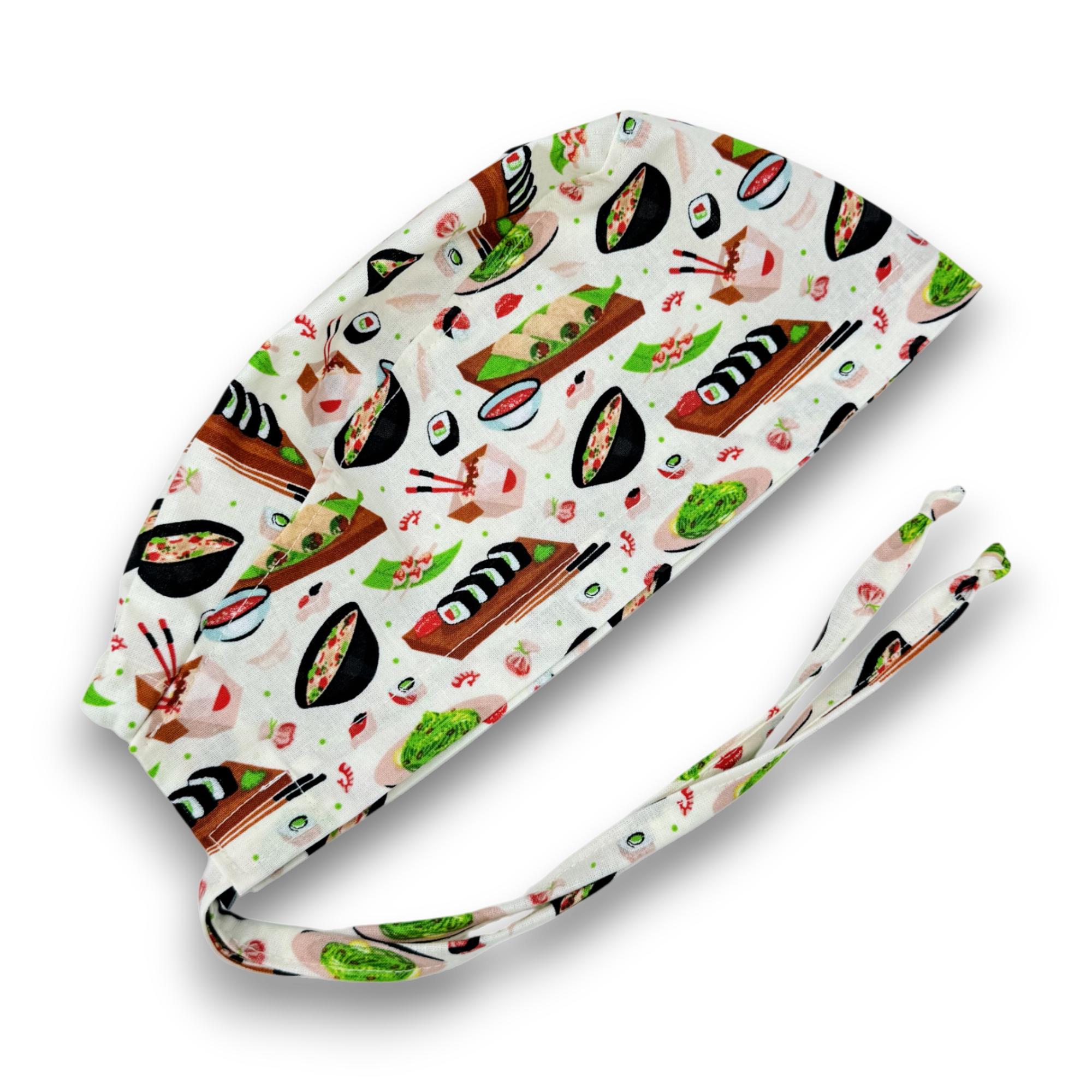 Sushi Skull tie-back style surgical scrub cap for men by Paradise Caps.